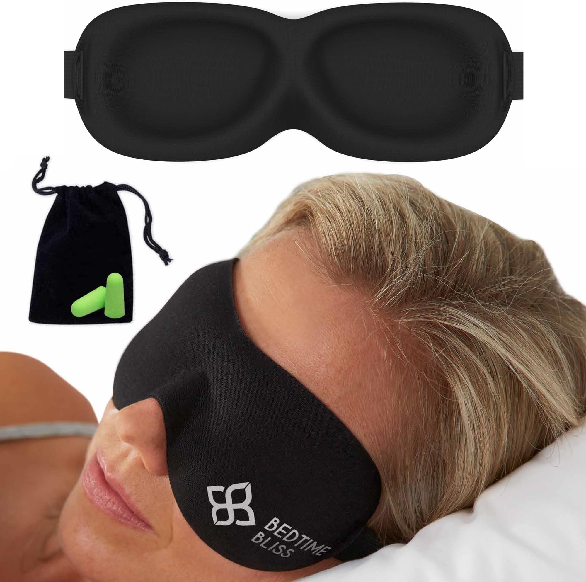 Eye Mask for Sleeping | Sleep Mask Men/Women Better Than Silk Our Luxury Blackout Contoured Eye Masks are Comfortable - This Sleeping mask Set Includes Carry Pouch and Ear Plugs
