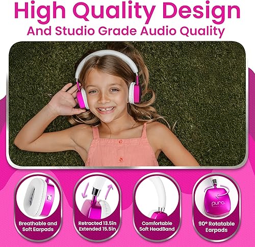 Miniatura 6 de Puro Sound Labs Auriculares con cancelación de ruido para niños, límite de volumen de 85 dB, micrófono integrado, batería de 35 horas, diseño ligero