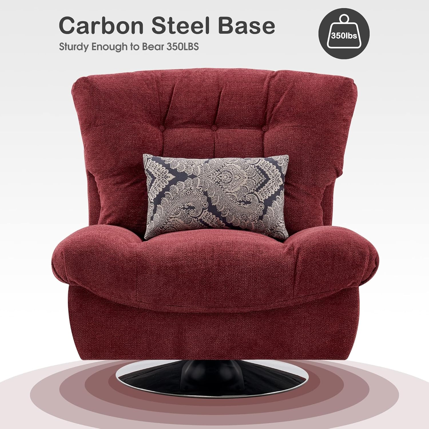 MCombo Swivel Accent Chair, Modern Tufted Upholstered Armless Chairs, Wide Seat Single Sofa Chair for Living Room Bedroom LW753 (Burgundy)