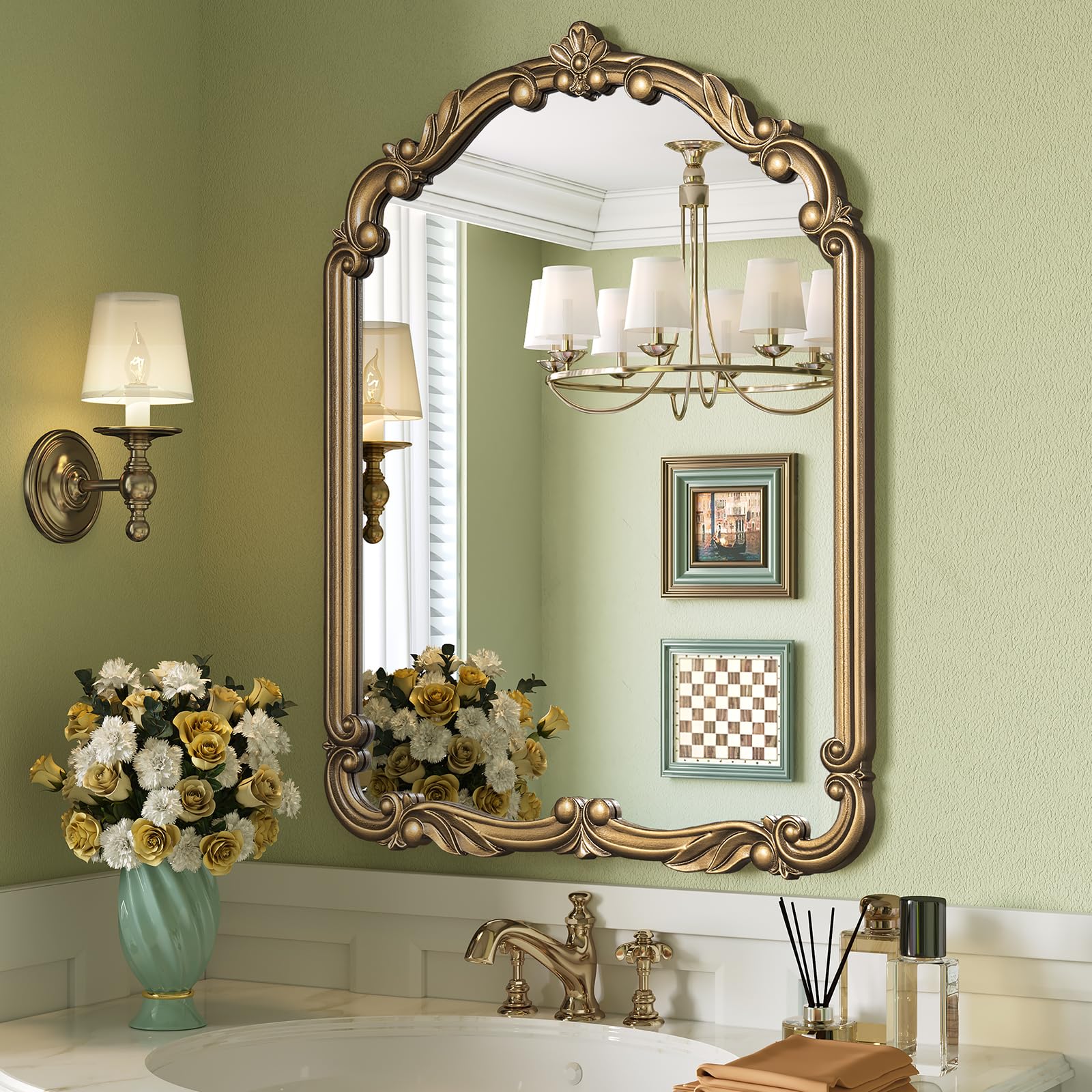 Amazon.com: Wiserset Arched Ornate Gold Mirror, 22” x 30