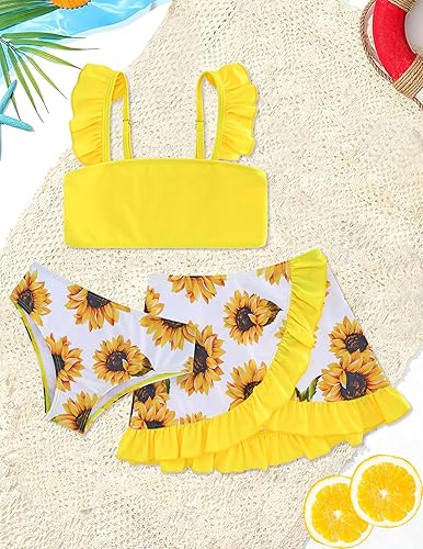 Miniatura 3 de ALISISTER Traje de baño para niñas de 3 piezas, trajes de baño de verano, conjuntos de bikini tankini con falda de cobertura para niñas de 5 a 12