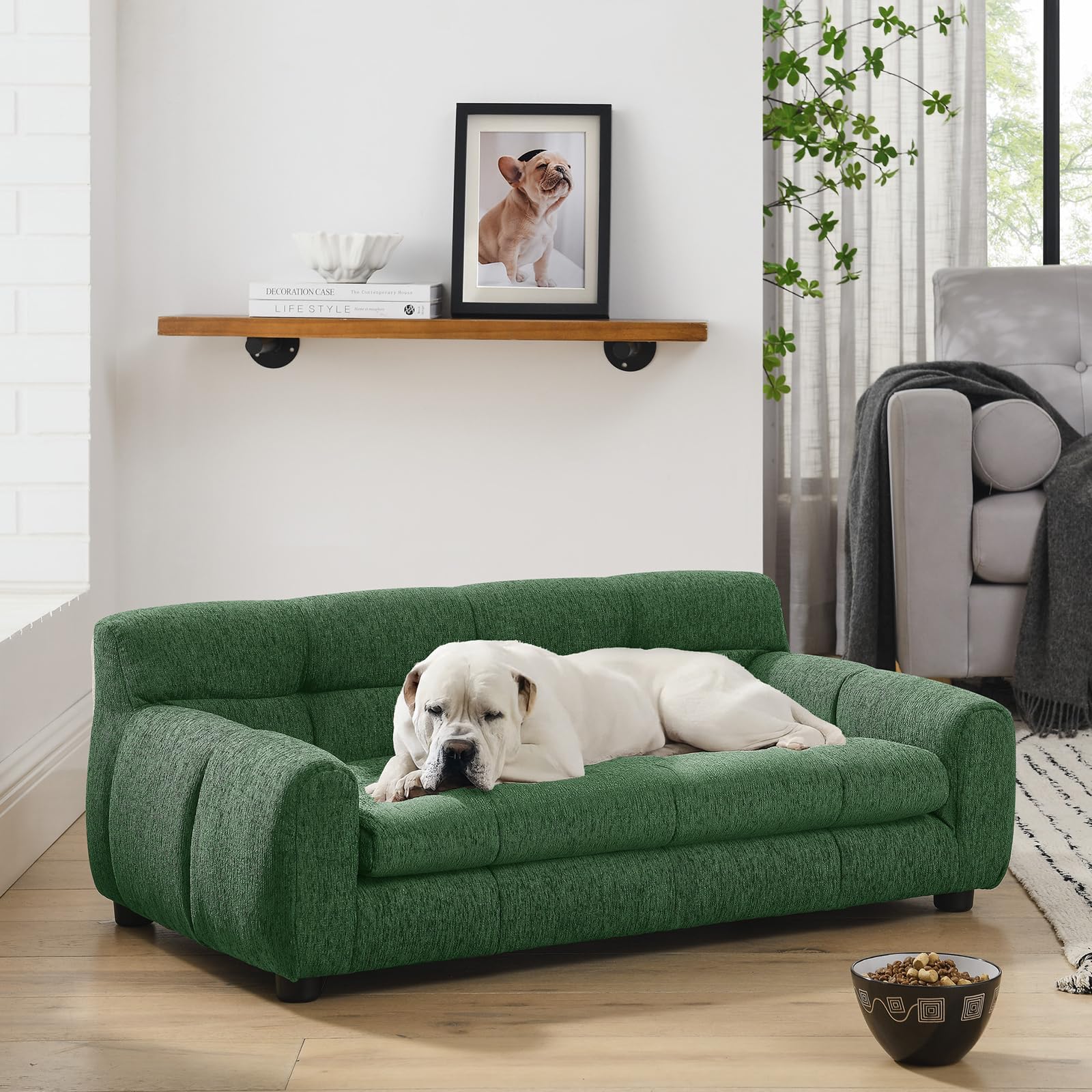 38" Pet Sofa Couch for Small and Medium Dogs, Soft Foam Cushion Dog Couch with Backrest &amp; Armrests, Short Leg Stable Design, Durable Linen Fabric Pet Bed, Modern Style