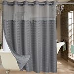 Conbo Mio Rideau de douche en tissu de style hôtel avec snap dans le linge pour la salle de bain machine lavable imperméable Rideau de Douche insondable (Check-White, 71" W x 74" H)