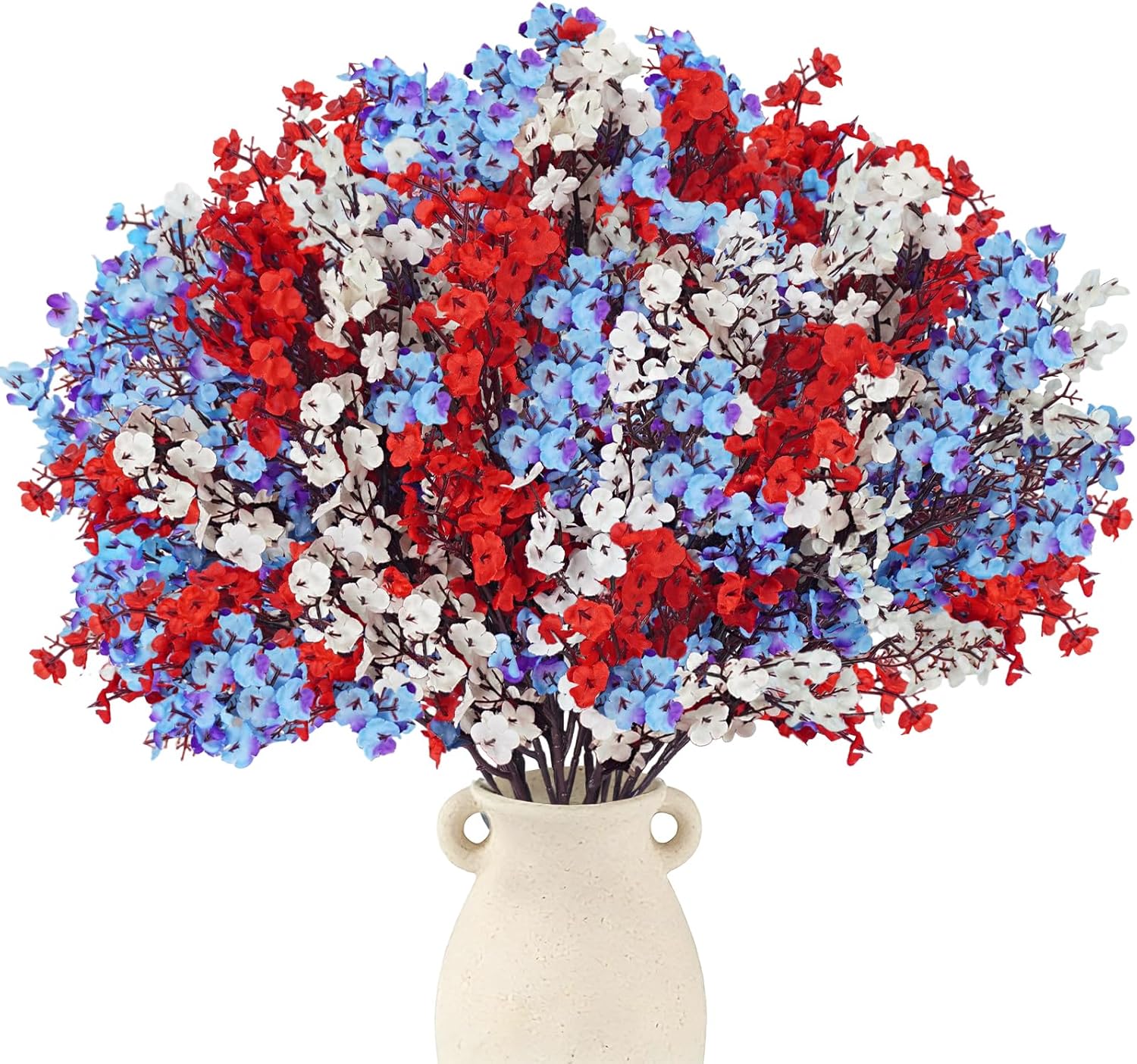 TORONTOKYO 24pcs 4th of July Red White Blue Flowers, Artificial Babys Breath Flowers Fake Silk Patriotic Flowers for Independence Day Home Decor Floral Arrangement Table Centerpieces
