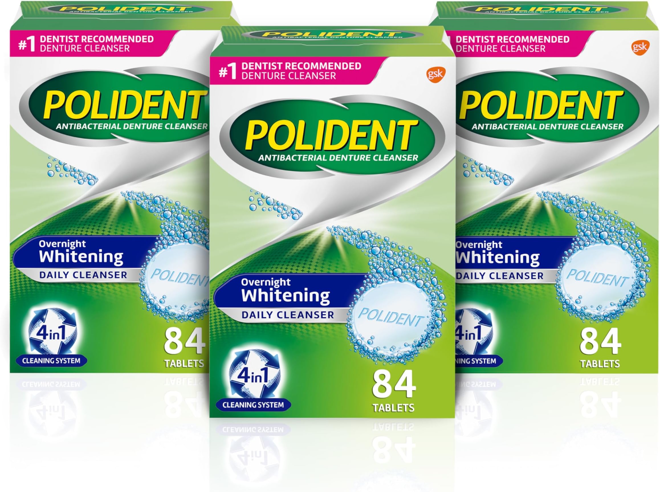 Polident Overnight Whitening Denture Cleanser Tablets - 84 Count (Pack of 3)