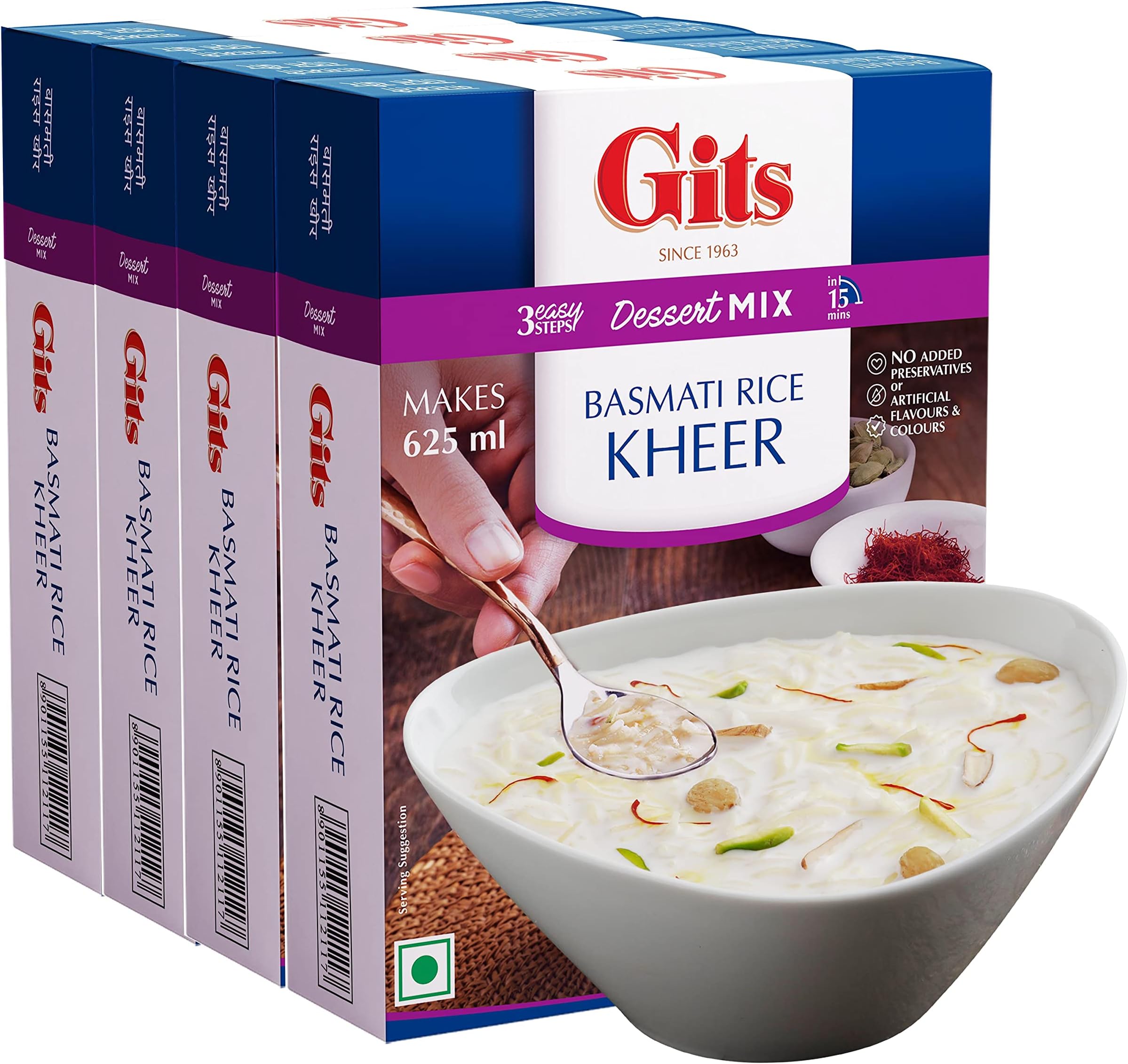 Gits Instant Basmati Rice Kheer Dessert Mix, Pure Veg, Indian Sweet and Dessert Ready Mix, 400g (Pack of 4 X 100g Each)