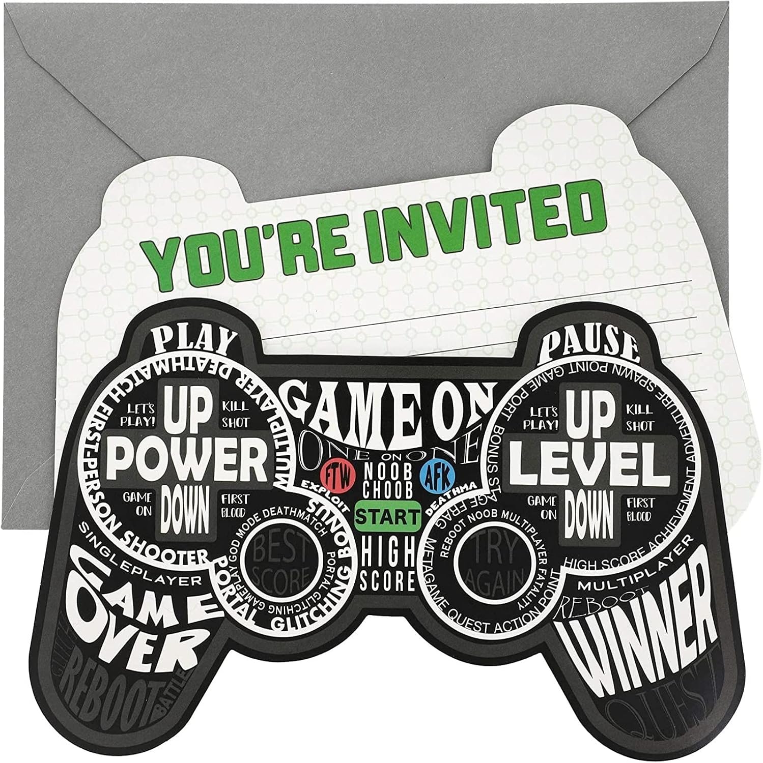 Juvale 24 Pack Video Game Party Invitations with Grey Envelopes for Boy's Birthday Party, Fill-In Design (5 x 7 In)