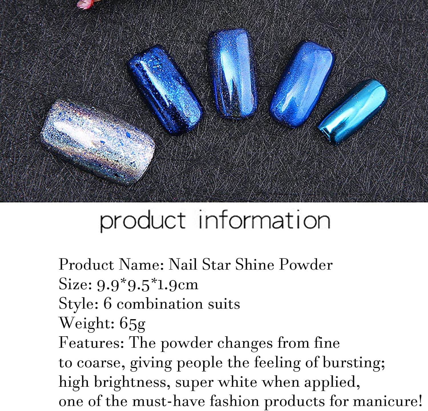 Chrome Nail Powder Set, 6 Colors Shimmer Nail Art Kit Gold Metallic Effect Mirror Pigment Glitter Dust Kit for Nail DIY Face Body Hair Makeup Crafts Decoration