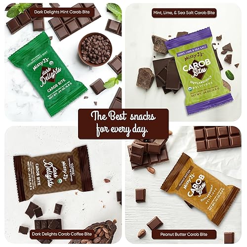 Miniatura 4 de Missy J's Mini bocados de algarrobo oscuro sin endulzar, paquete de 15 mini bocados de algarrobo vegano, sin gluten, perfecto para aperitivos y