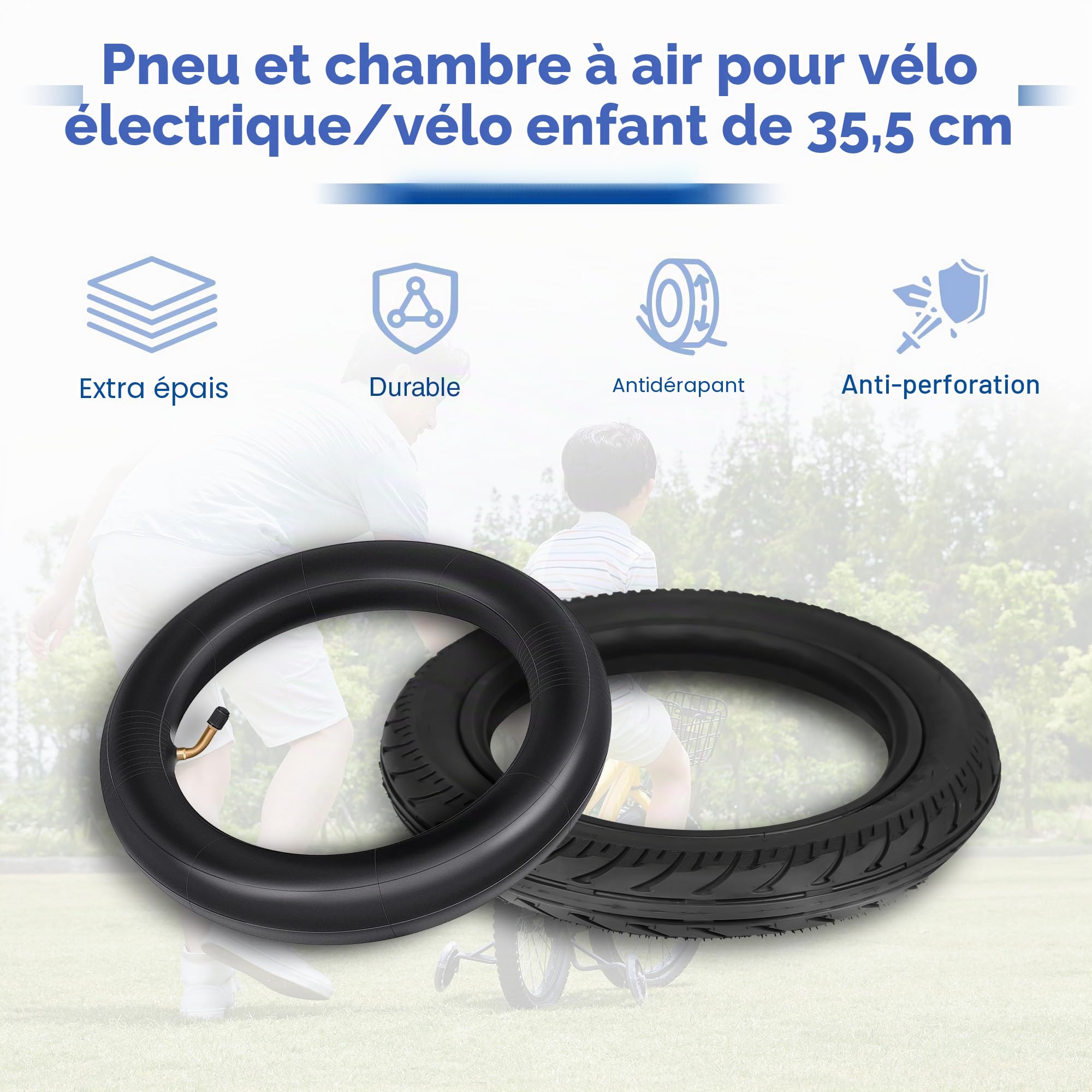14x125 (54-254) Ensemble complet de pneus de vélo - 2X housses + 2X chambres à air + 2X leviers de pneus - Pneus Premium E-Bike pour vélos électriques et vélos à batterie lithium