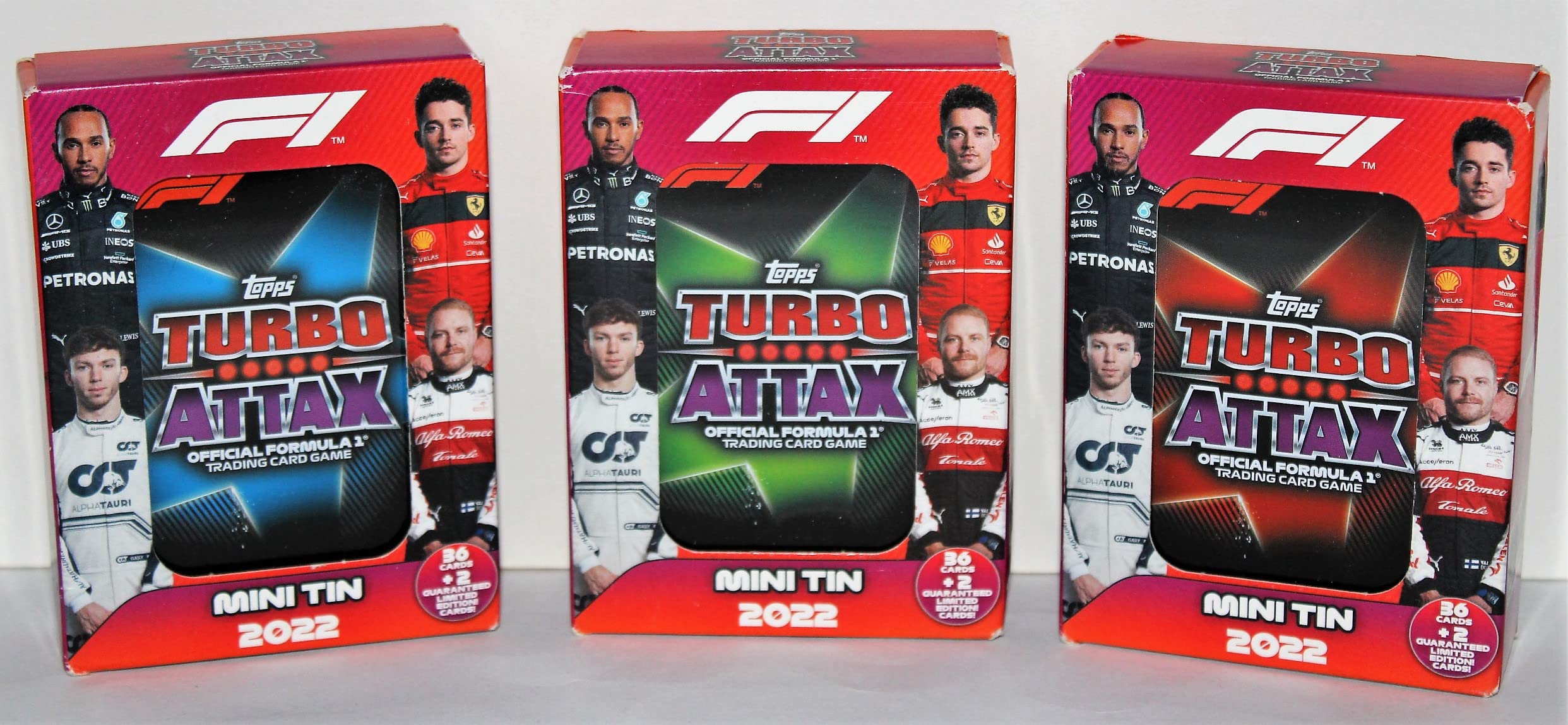 Topps F1 Turbo Attax 2022 Set of 3 Mini Tin with 38 Cards Each Formula 1 Limited