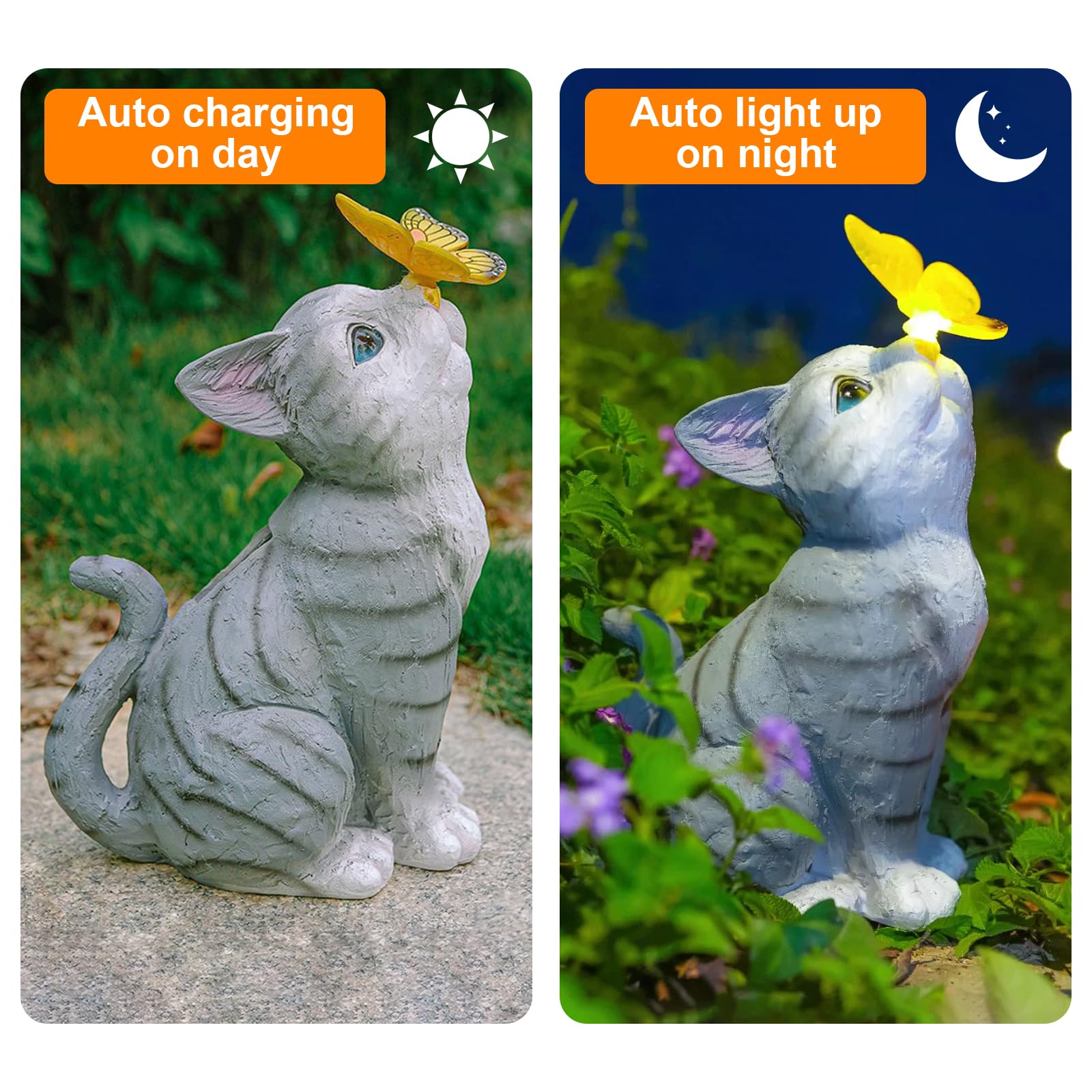Decorazione di Statue di Gatto da Giardino con Lampada Solare - Statue da Esterno per gli Amanti dei Gatto, Regalo di Inaugurazione della Casa per Patio, Cortile, Giardino