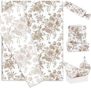 Generic 60 Sheets Brown Floral Tissue Paper Chinoiserie Gift Wrapping Paper Vintage Flower Art Paper for DIY Crafts Birthday Baby Shower Wedding Party Decor, 14 x 20 Inch