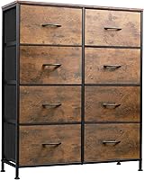 WLIVE 8-Drawer Fabric Dresser for Bedroom - Tall Storage Tower with Fabric Bins, Rustic Brown Wood Grain, Sturdy Steel Frame