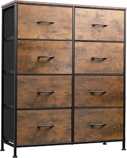 WLIVE 8-Drawer Fabric Dresser for Bedroom - Tall Storage Tower with Fabric Bins, Rustic Brown Wood Grain, Sturdy Steel Frame