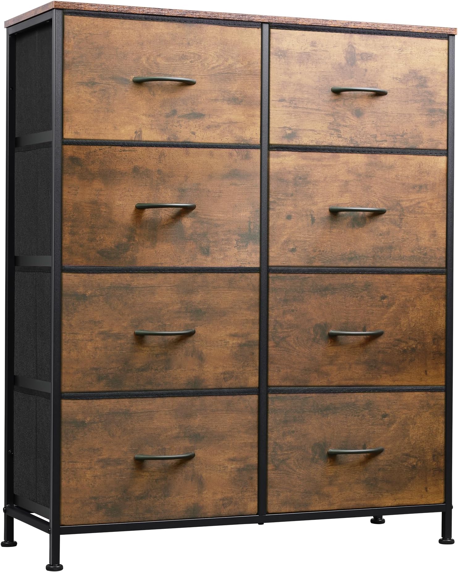 WLIVE Fabric Dresser for Bedroom, Tall Dresser with 8 Drawers, Storage Tower with Fabric Bins, Double Dressers, Chest of Drawers for Closet, Living Room, Hallway, Dorm, Rustic Brown Wood Grain Print