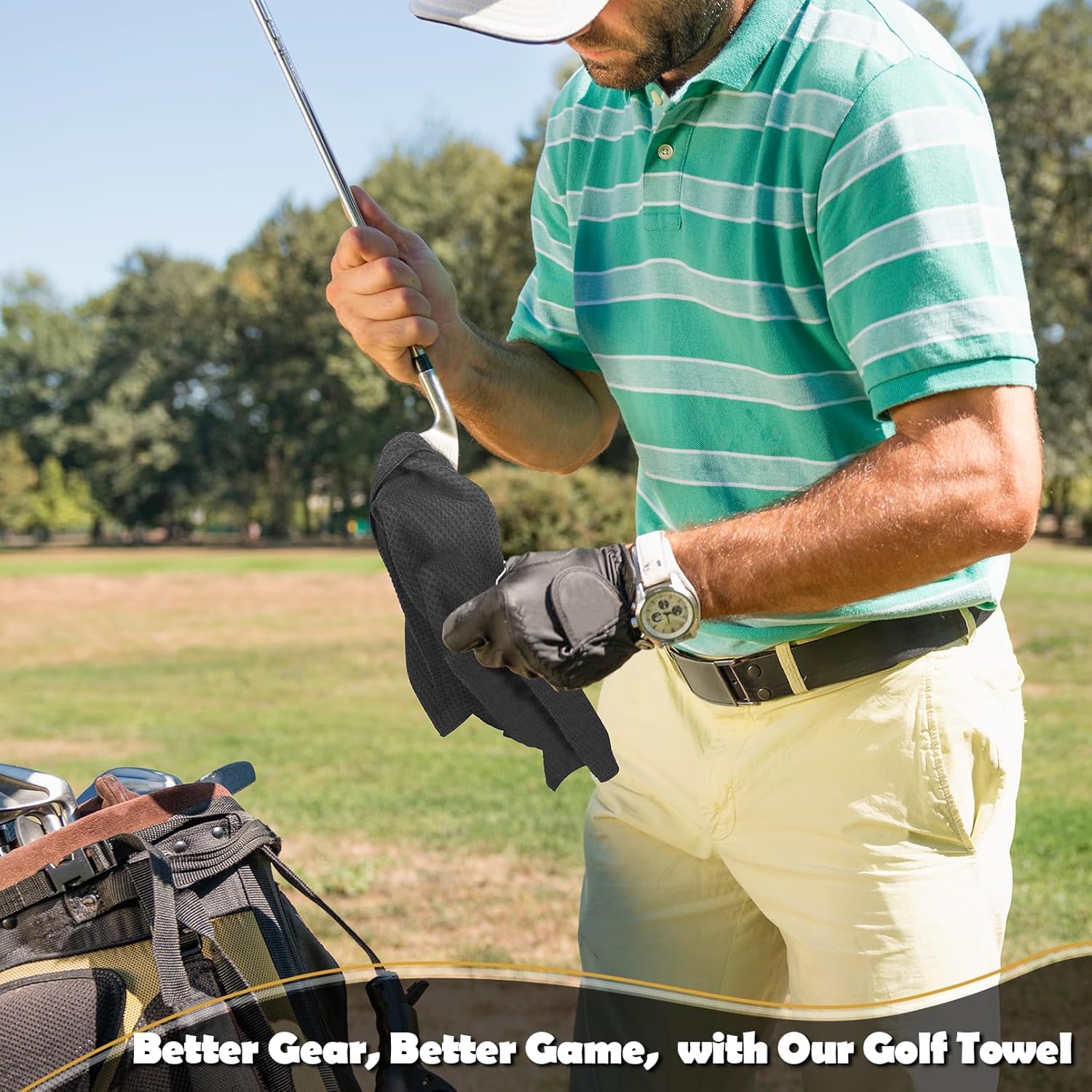 OXYEFEI Golf Towel Gift | Microfiber Waffle with Embroidered Monogrammed | 16”x 24” for Golf Bags with Clip for Men Accessories for Men (Initial-P) - Image 6