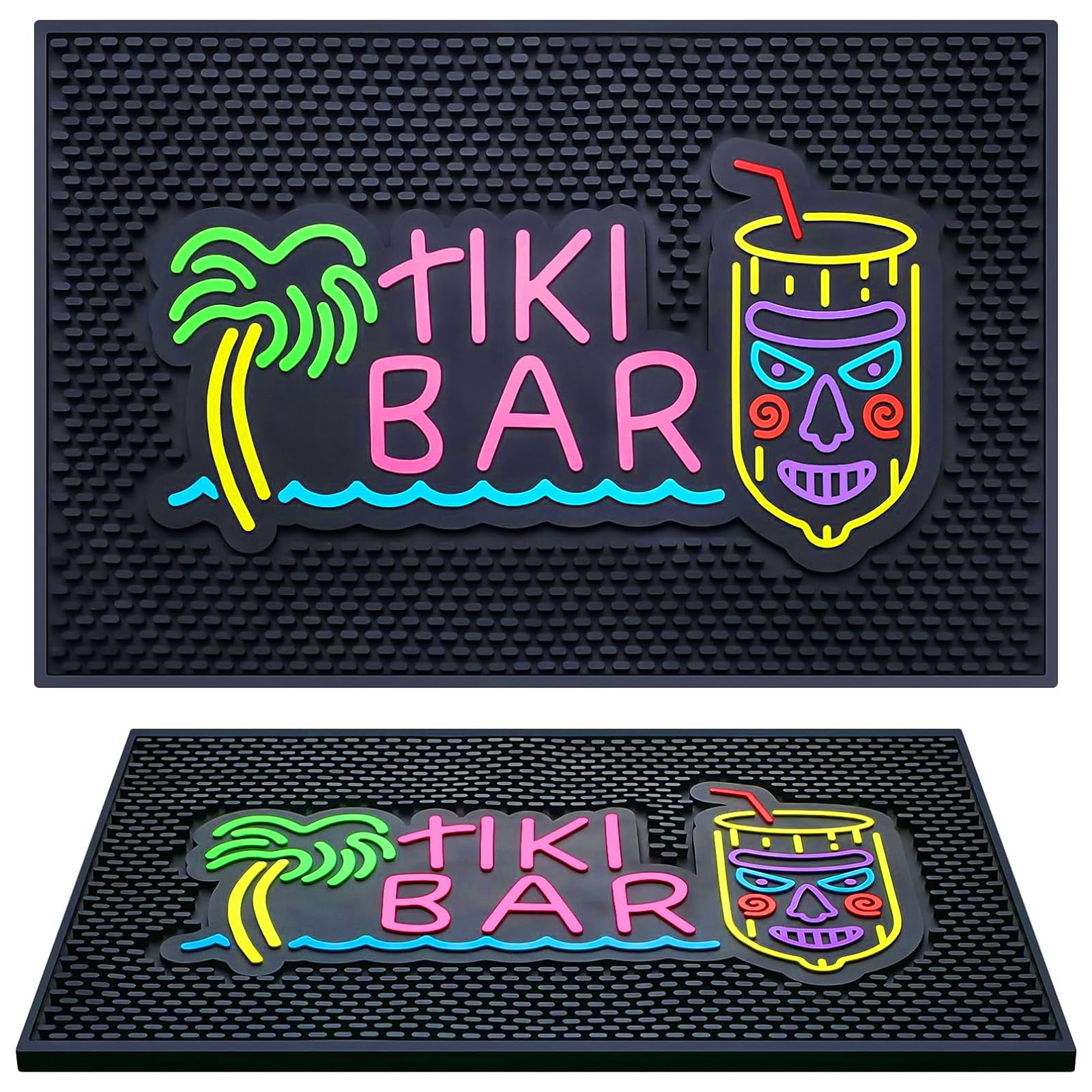 Preboun Tiki Bar Mat 12 x 18 Inches Thick Rubber Fluorescent Pattern Non Slip Bar Mat for Countertop Entertaining and Vibrant Home Service for Coffee Kitchen Restaurants