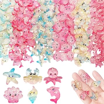 JINDUODUO 60 Pcs Flatback Resin Charms for Crafts, Cute Slime Charms Bulk DIY Craft Making Kit, Flat Back Mixed Charms for Slime Ocean