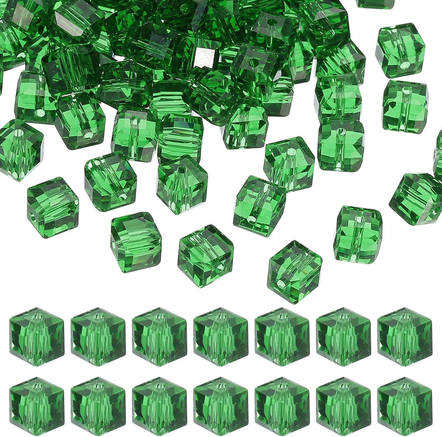 PATIKIL 8mm Crystal Glass Cube Beads, 100 Pcs Square Glass Beads Loose Glass Beads for Multi Cord Bracelet Jewelry Making Necklace Earrings Decorations, Green