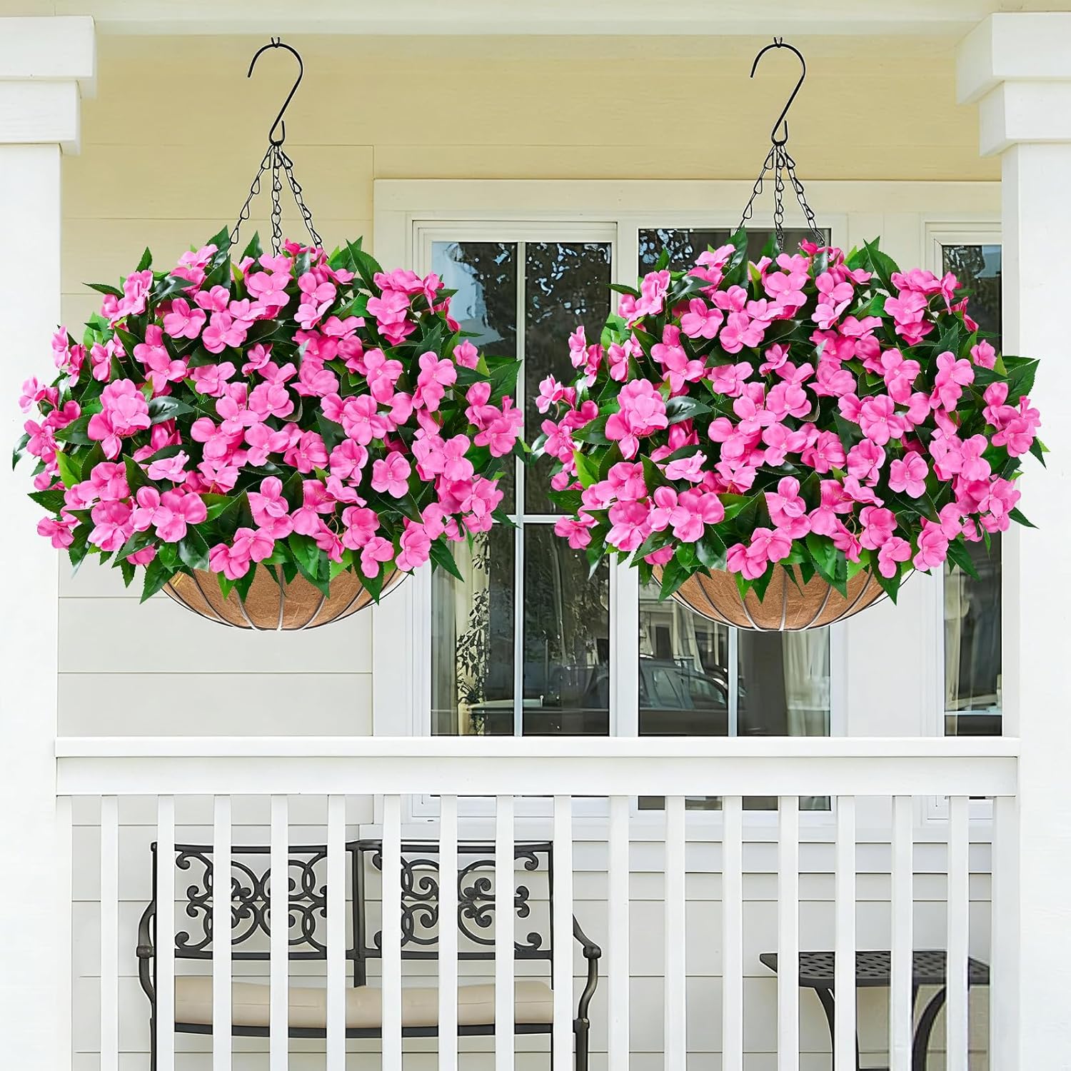 Livole 9 Bundles Artificial Flowers for Outdoors, Realistic Fake Outdoor Flowers Impatiens UV Resistant Artificial Outdoor Flower for Outside Faux Flower Plants for Porch Garden Home Decor, Rose Red