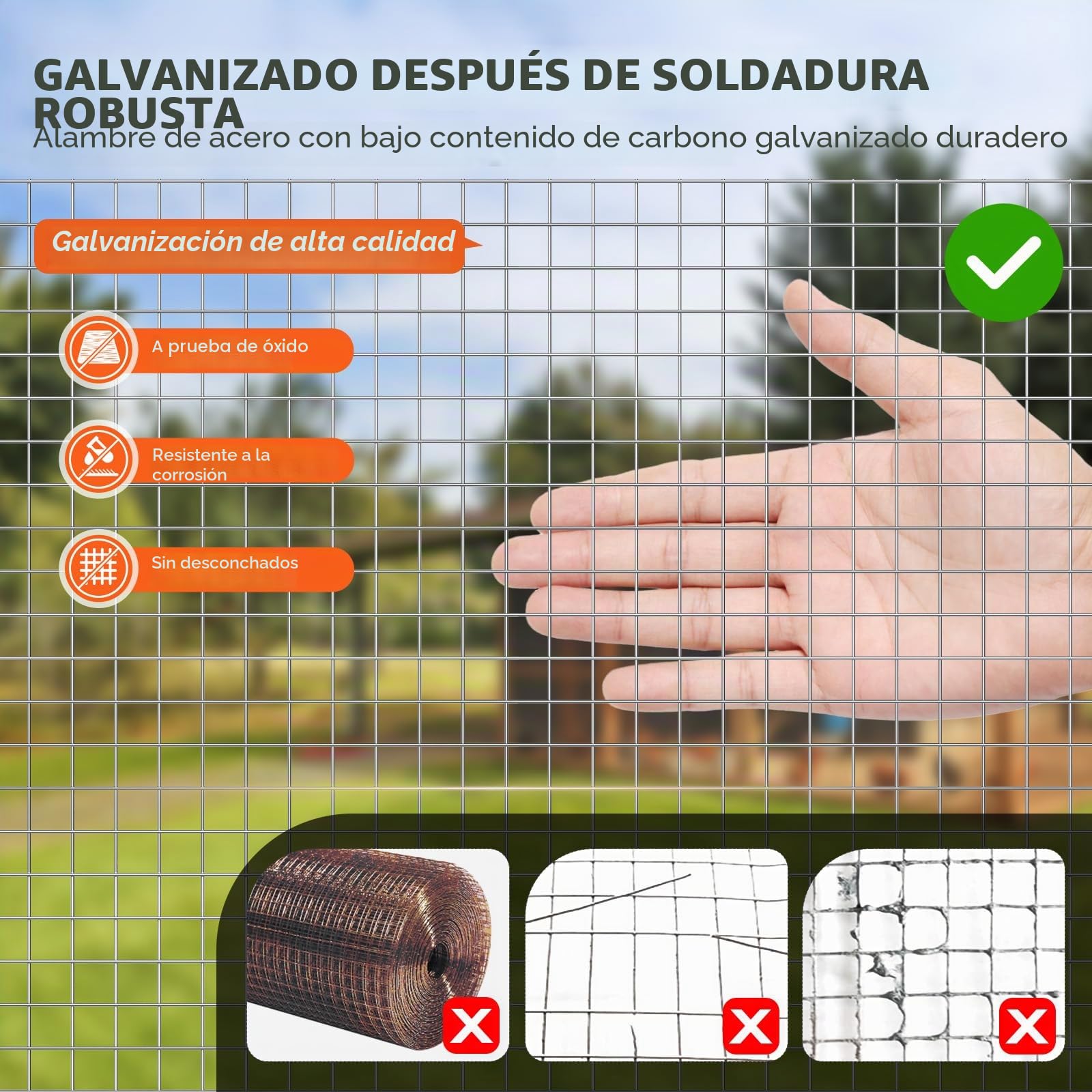 VEVOR Malla de Alambre Soldada 1220mm x 15,24m Rollo de Malla de Alambre Galvanizado en Caliente 12,7x12,7 mm Valla de Alambre de Gallinero Calibre 19 para Jaulas de Conejos, Jardín, Roedores Pequeños