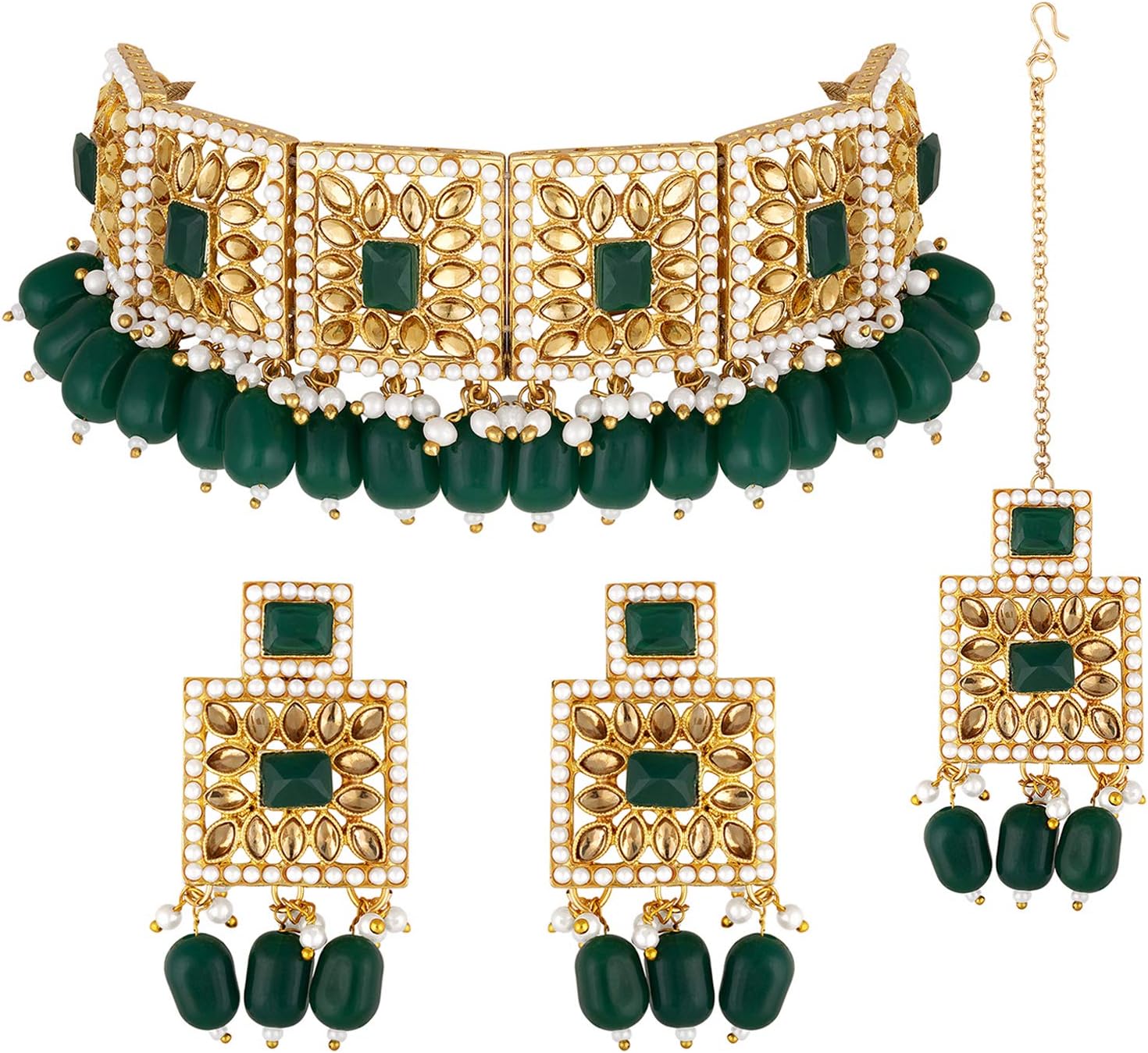 Aheli Faux Pearl Necklace with Earrings Indian Traditional Bollywood Jewelry Set Gift for Women