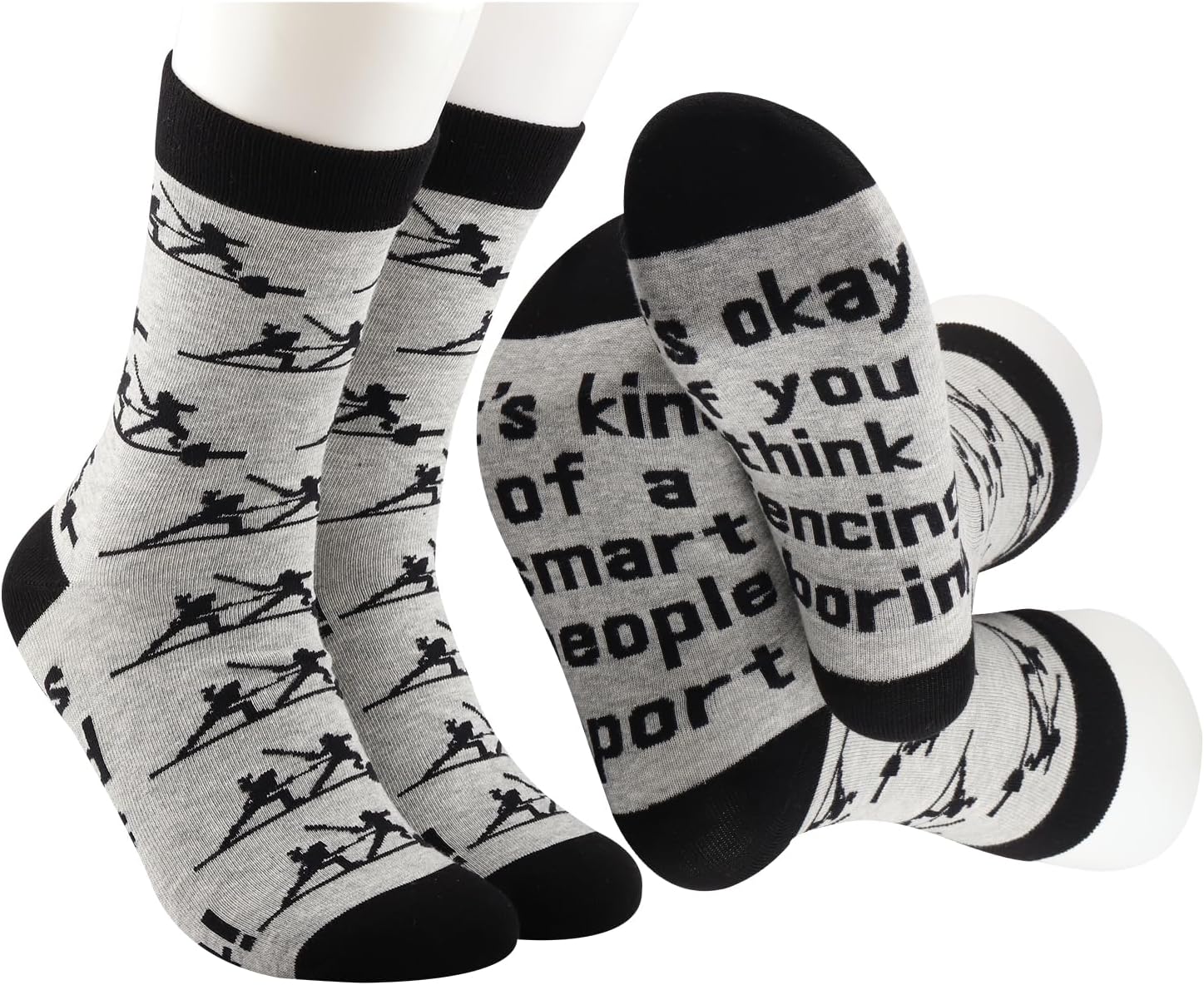 MBMSO 2 Pairs Fencing Sport Socks Funny Fencing Gifts for Fencers Coaches Gift for Swordplay Fans Fencing Novelty Crew Socks