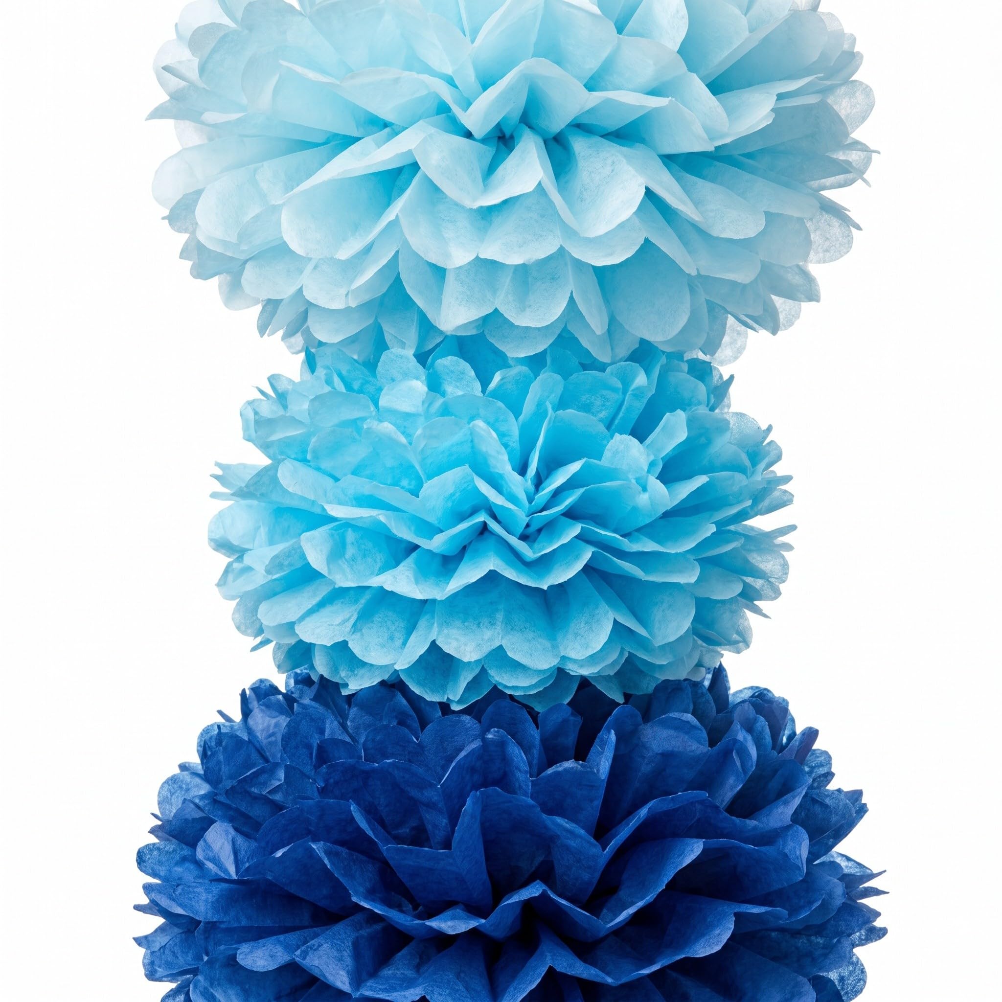 Lurrose 1 lot de pompons en papier de soie bleu : 20 cm, 25 cm et 30 cm. Fleurs en papier à suspendre, pompons pour décorations de fête, anniversaire, baby shower, mariage, décoration de plafond,