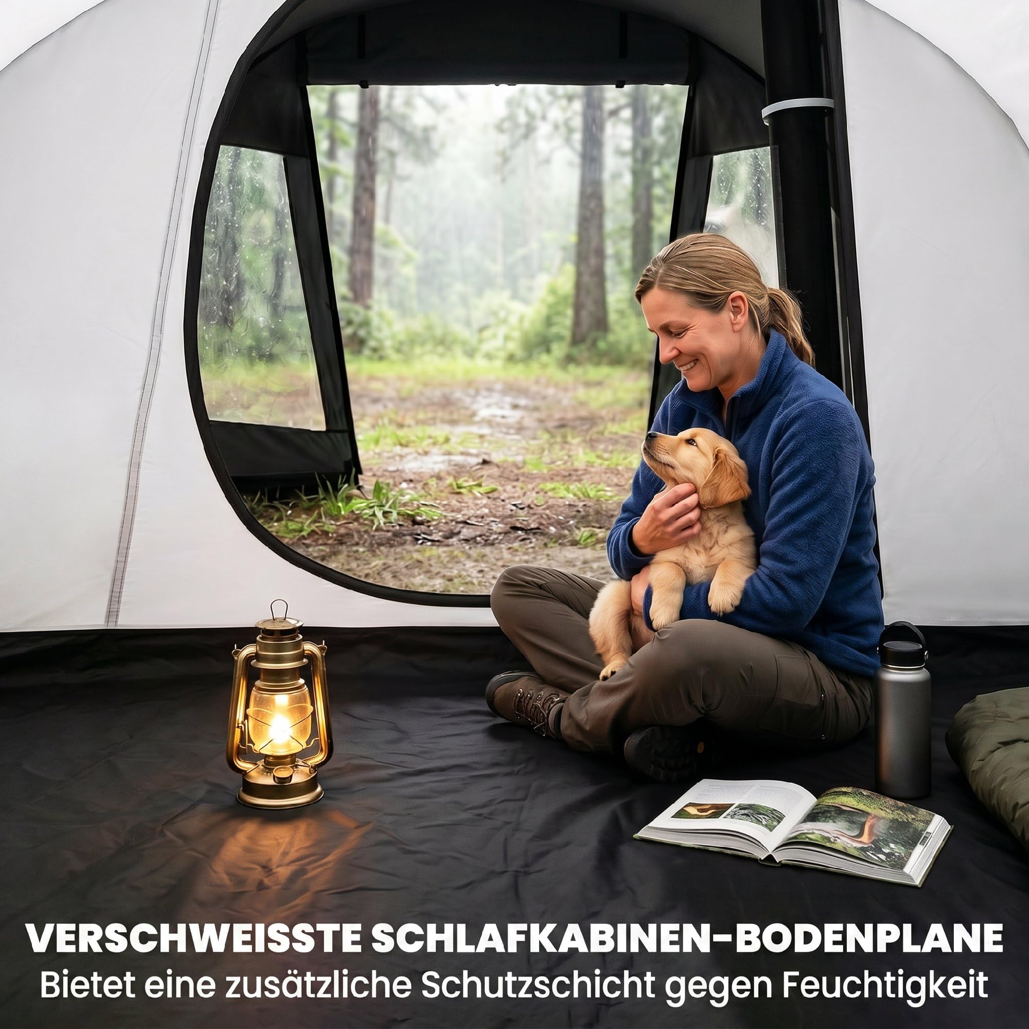 Outsunny Campingzelt für 3 Personen leicht, stabil Familienzelt mit Tür Fenster, Packtasche, groß Tunnelzelt mit 2000mm Wassersäule Zelt für Camping Reise Trekking Garten
