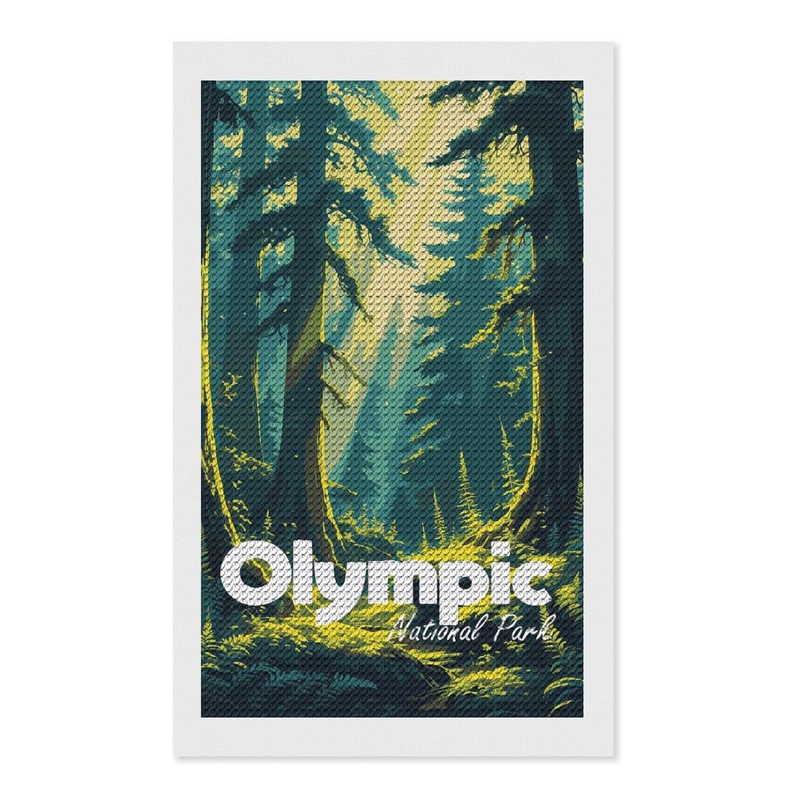 Junmoney Olympic National Park Forest Illustration Diamond Painting Canvas Set 12"x20", for Women, Pleasing Wall Art Project, Aesthetic Room Decor, Gift Idea
