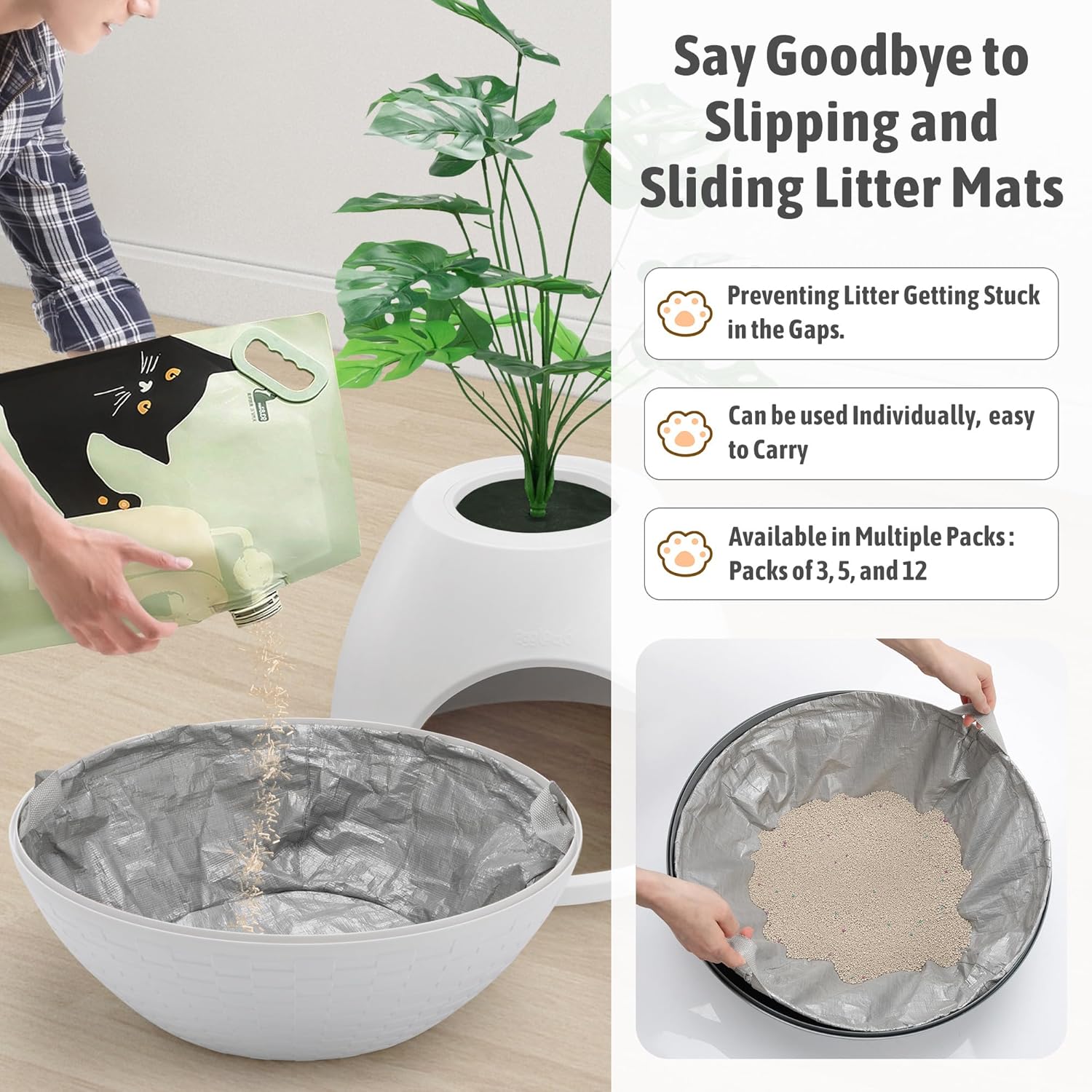 Eggloa6 Cat Litter Box Liners Foldable Cat Litter Bag Fit for Most Litter Boxes Extra Thick Heavy Duty 18.8" x 5.7" Kitty Litter Pan Bag for Indoors and Outdoors (12PCS)