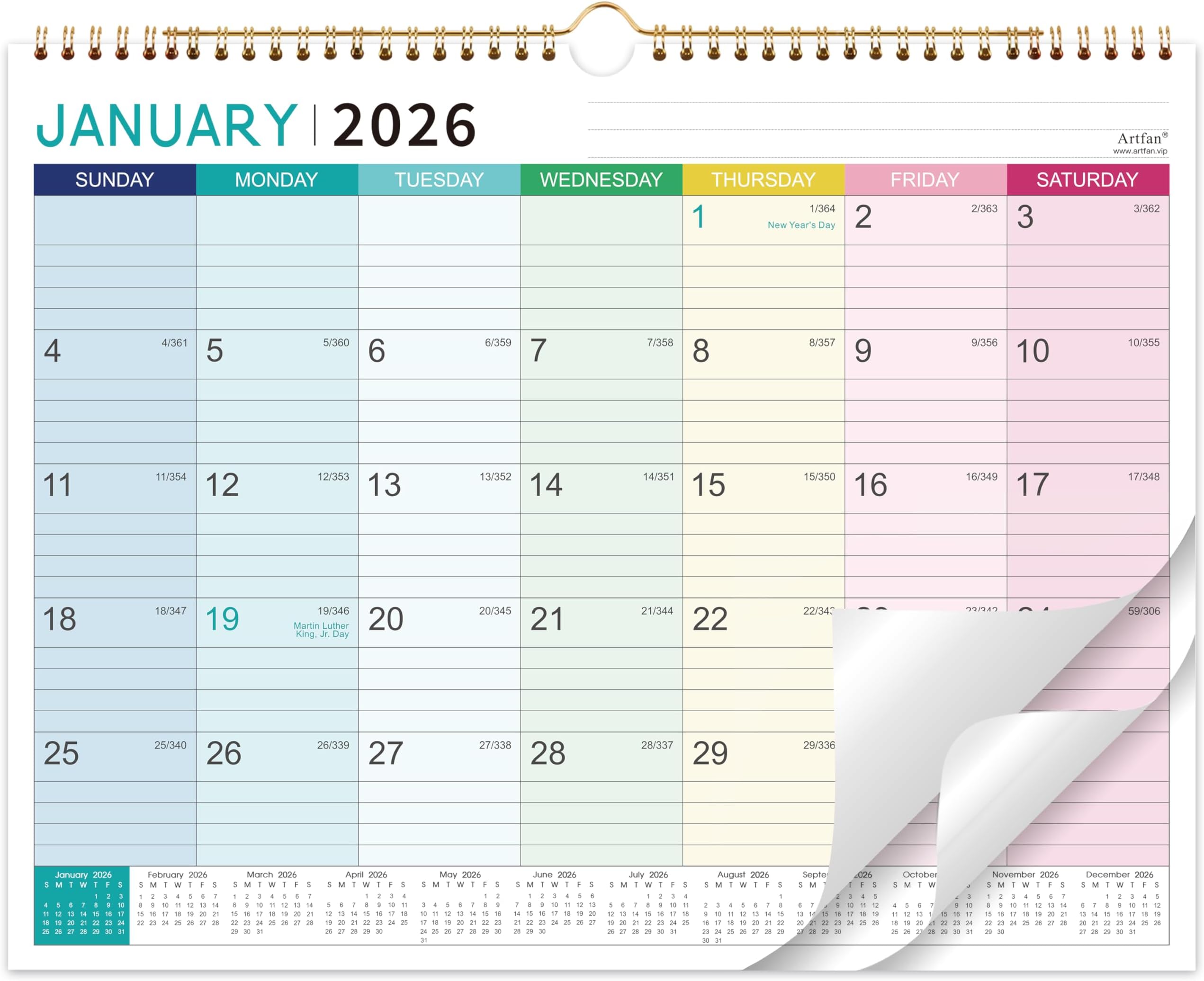 2023-2024 Wall Calendar - 2023-2024 Calendar, Jan. 2023 - Jun. 2024, 18 Monthly Calendar with Thick Paper, 15" x 11.5", Twin-Wire Binding + Hanging Hook + Unruled Blocks - Colorful Lump