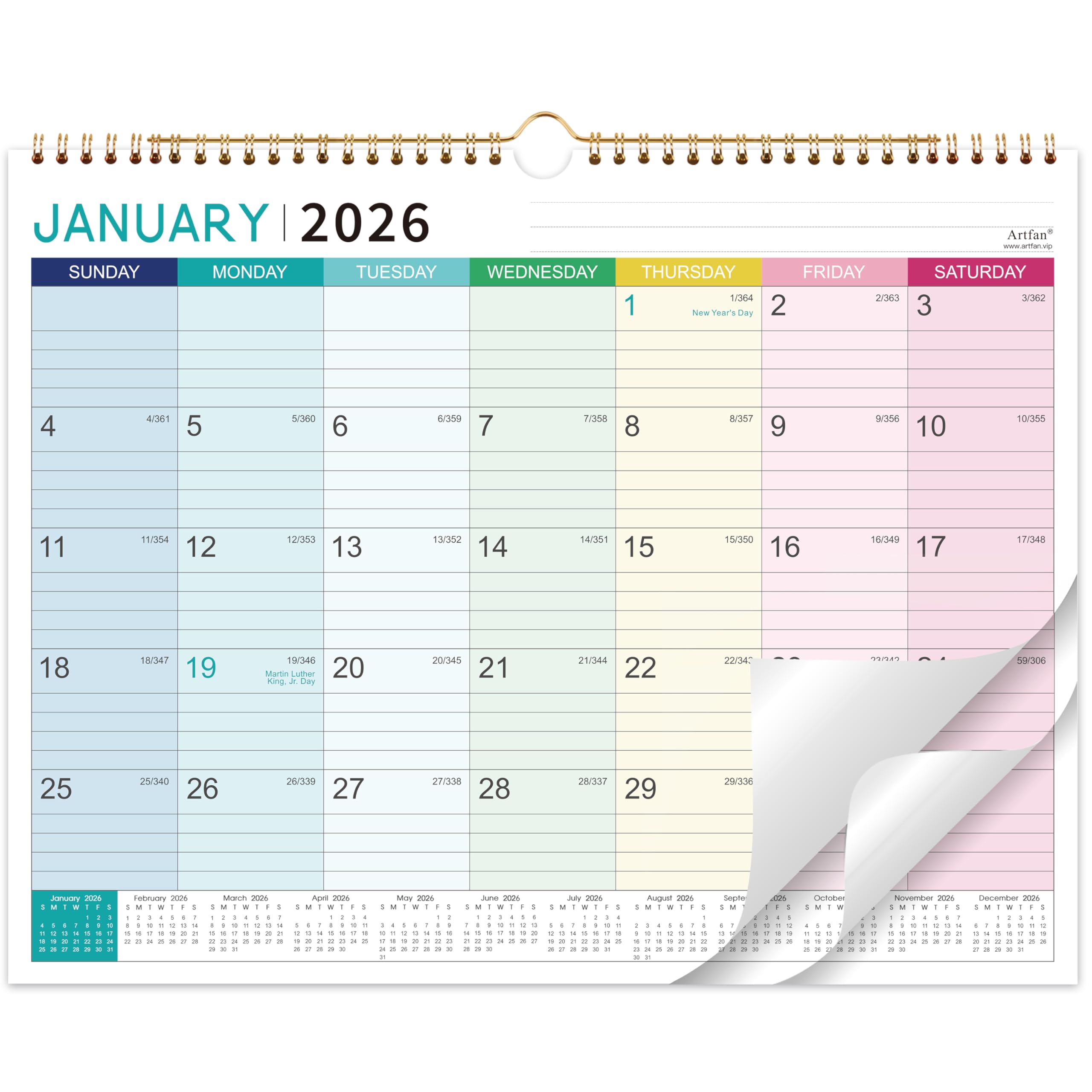 2026 Calendar - 2026 Wall Calendar, January 2026 - December 2026, 12 Monthly Calendar with Thick Paper, 15" x 11.5", Hanging Hook - Colorful Lump