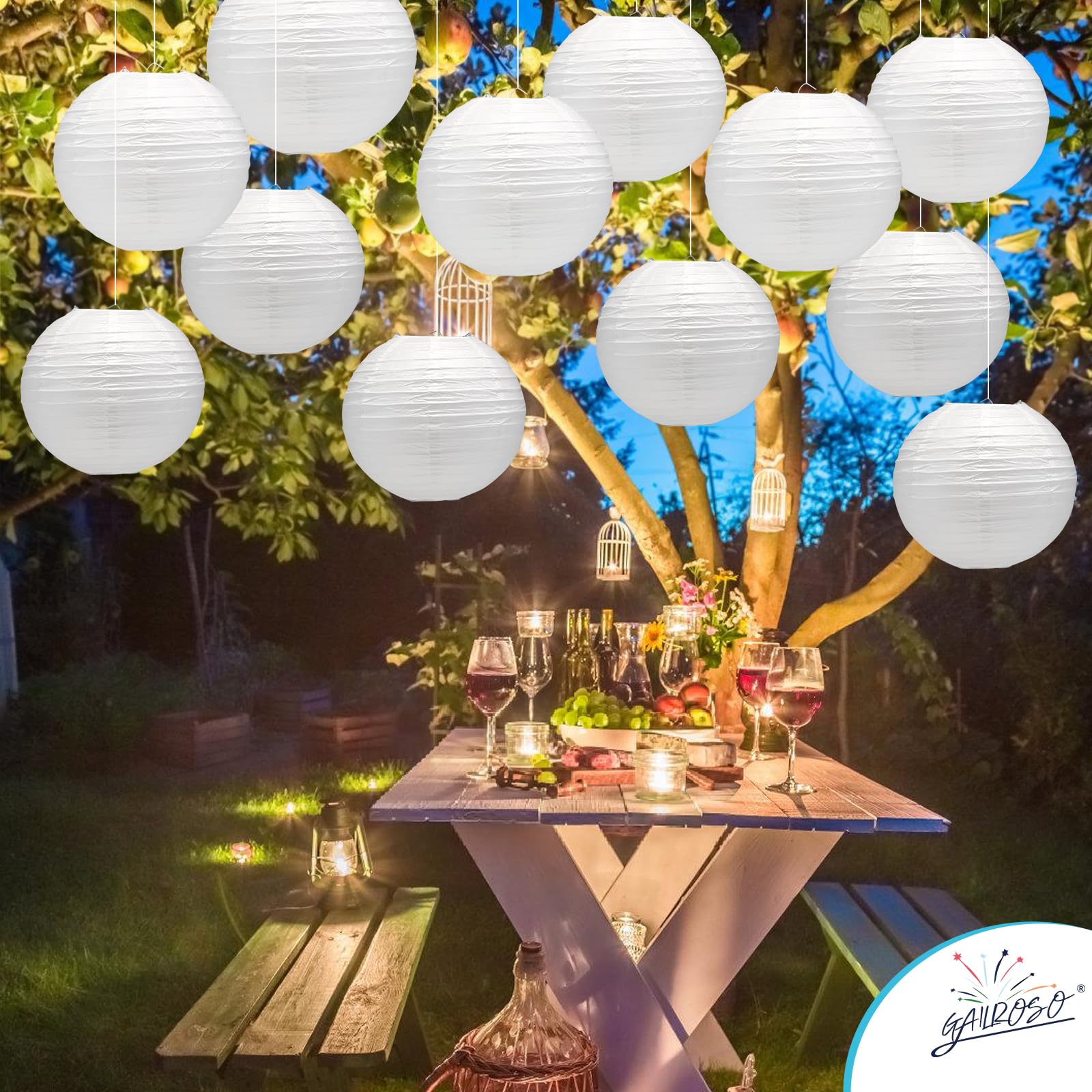 Lot De 5 Lanternes Chinoises Rondes En Papier Blanc - Diamètre 30 Cm - Pour Décoration Mariage, Anniversaire, Fête - Réutilisables Et Personnalisables