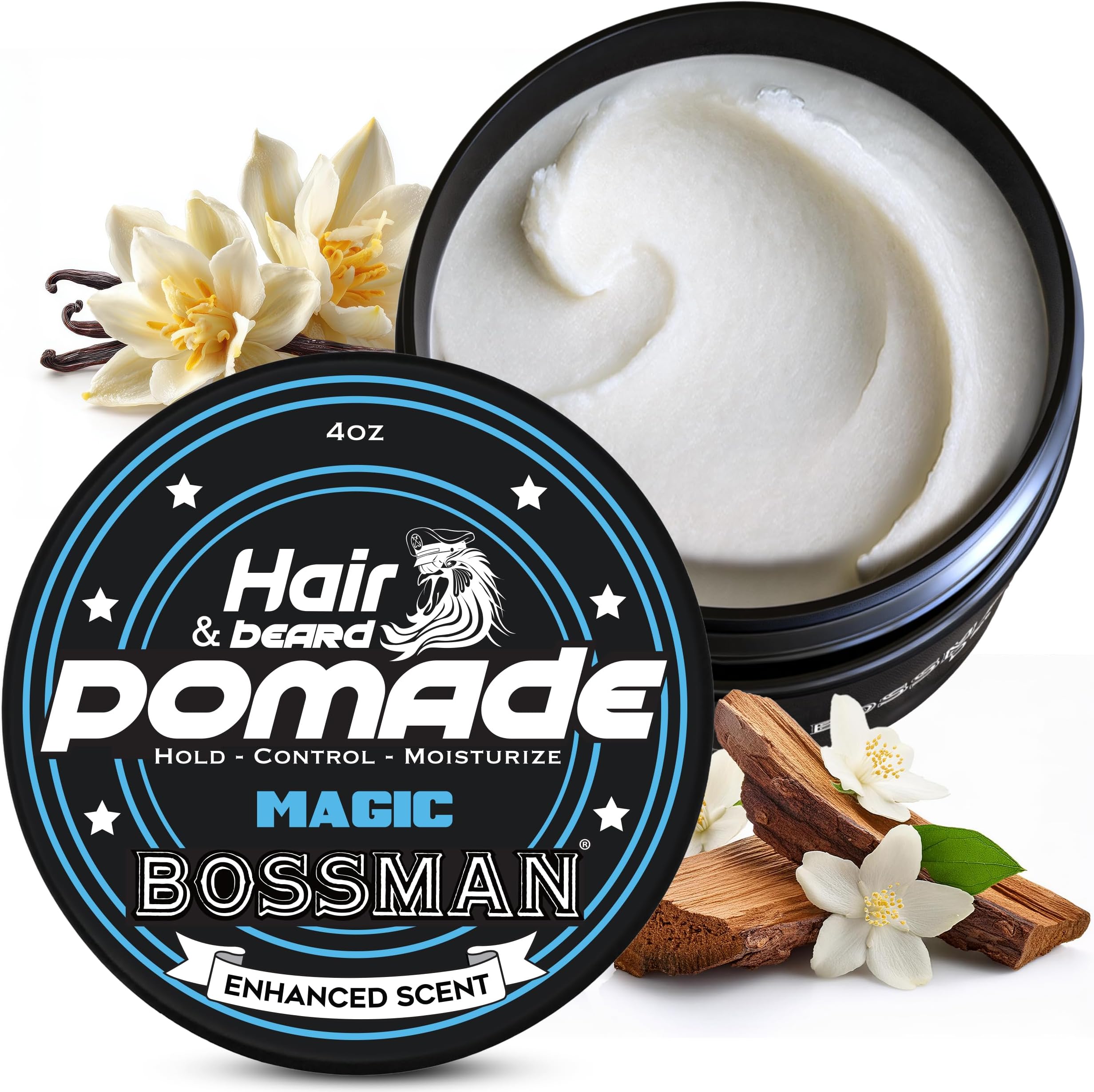Hair & Beard Pomade for Men (Magic Scent) – Medium Hold & Moisturizing for Hair, Beard & Mustache Styling – Made in USA