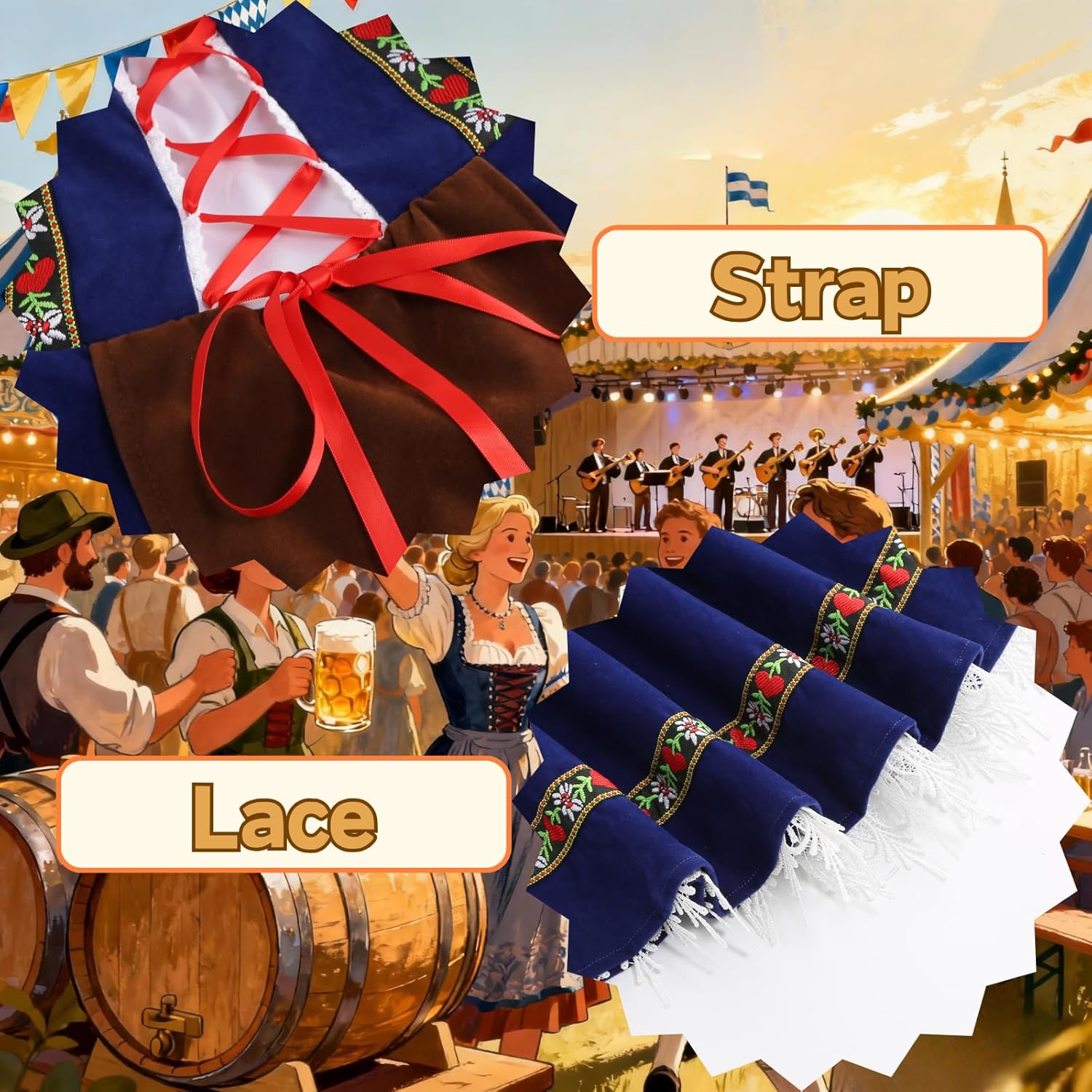 Women Oktoberfest Costume Adult Bavarian German Beer Velvet Dress Halloween Carnival