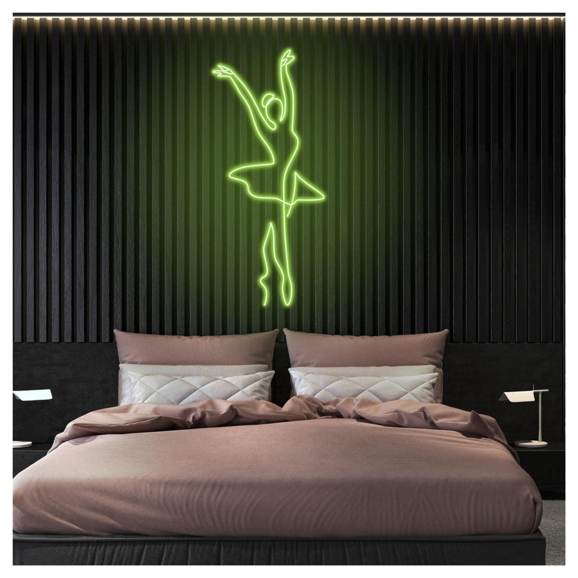 Hanging Art Neon Signs Ballet Dance Neon LED Light Dimmable For Kids Bedroom Photo Studio Room Playroom Ballets Lover Wall Decor Signs Illuminated Lamp 58cm(Green)