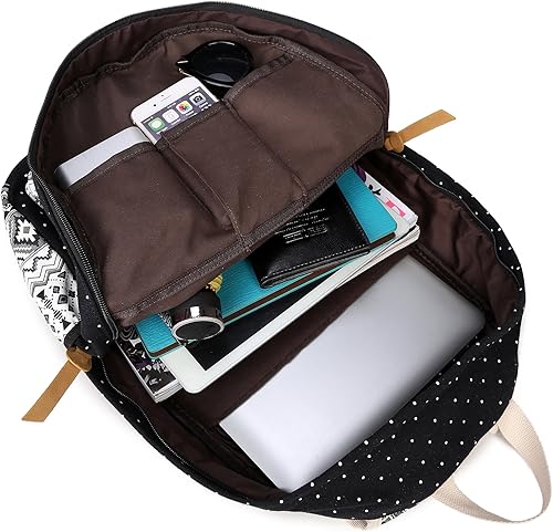 Miniatura 3 de goldwheat Mochila con estampado de lona, lindas mochilas para adolescentes, mochila escolar con bolsa de almuerzo, Juego de 3 mochilas escolares de