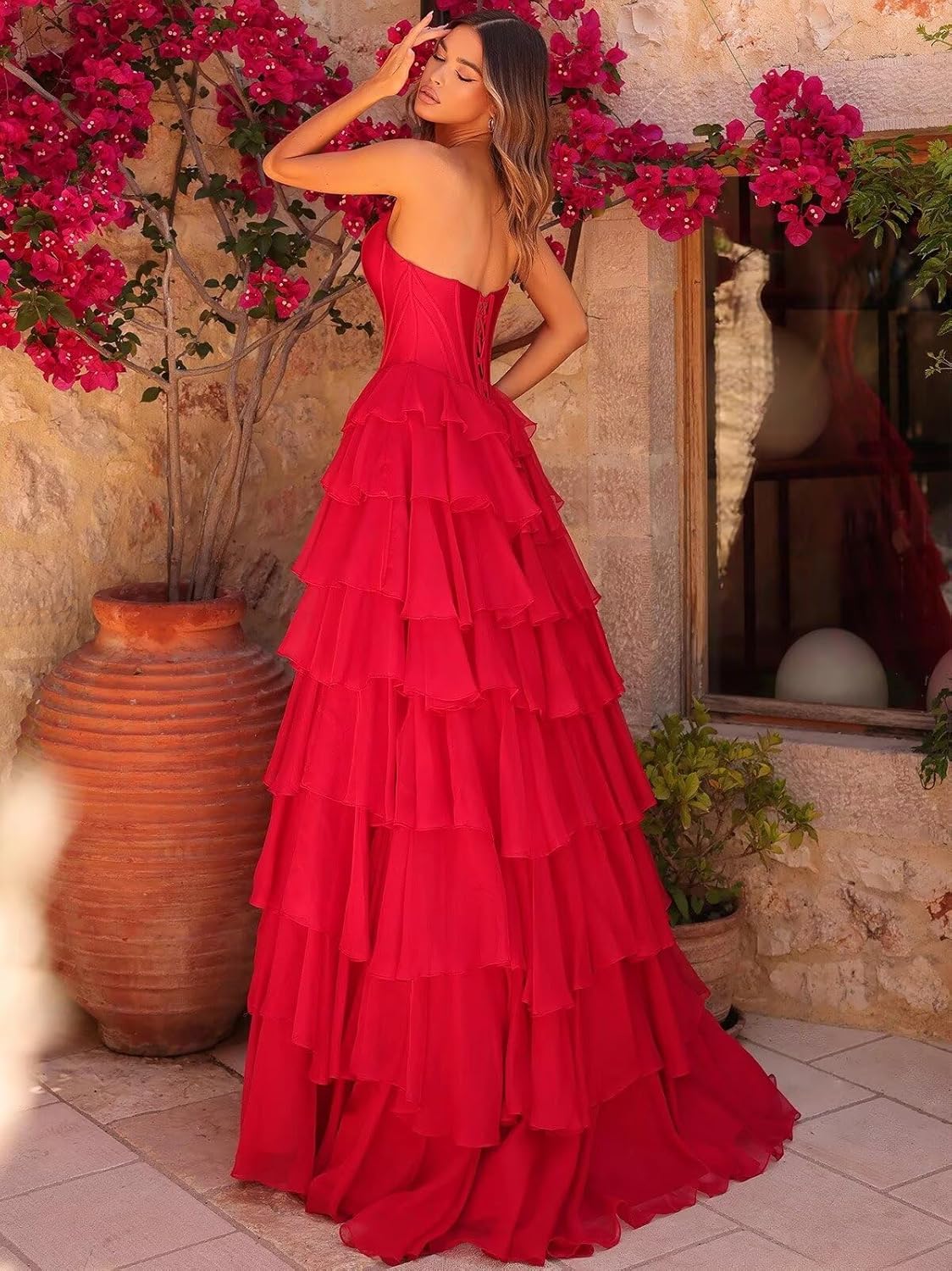 Sevintage Long Strapless Prom Dresses for Women Corset Bodycon Tiered Formal Evening Party Gowns with Slit - Image 3