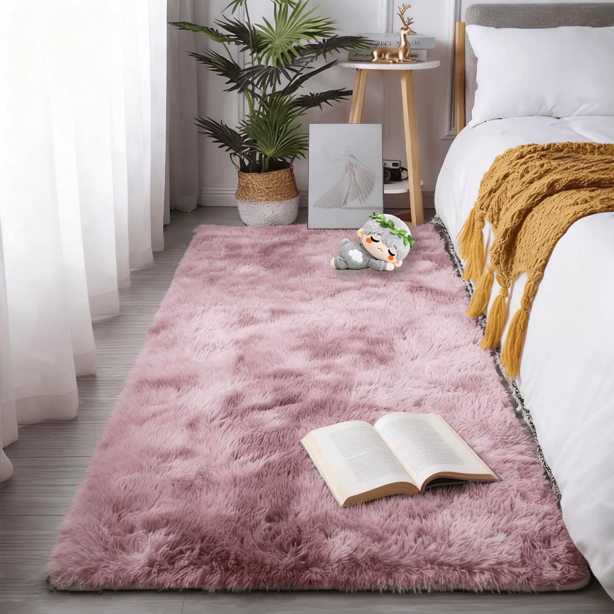 Tapis de salon lavable et antidérapant moelleux rose 180x280