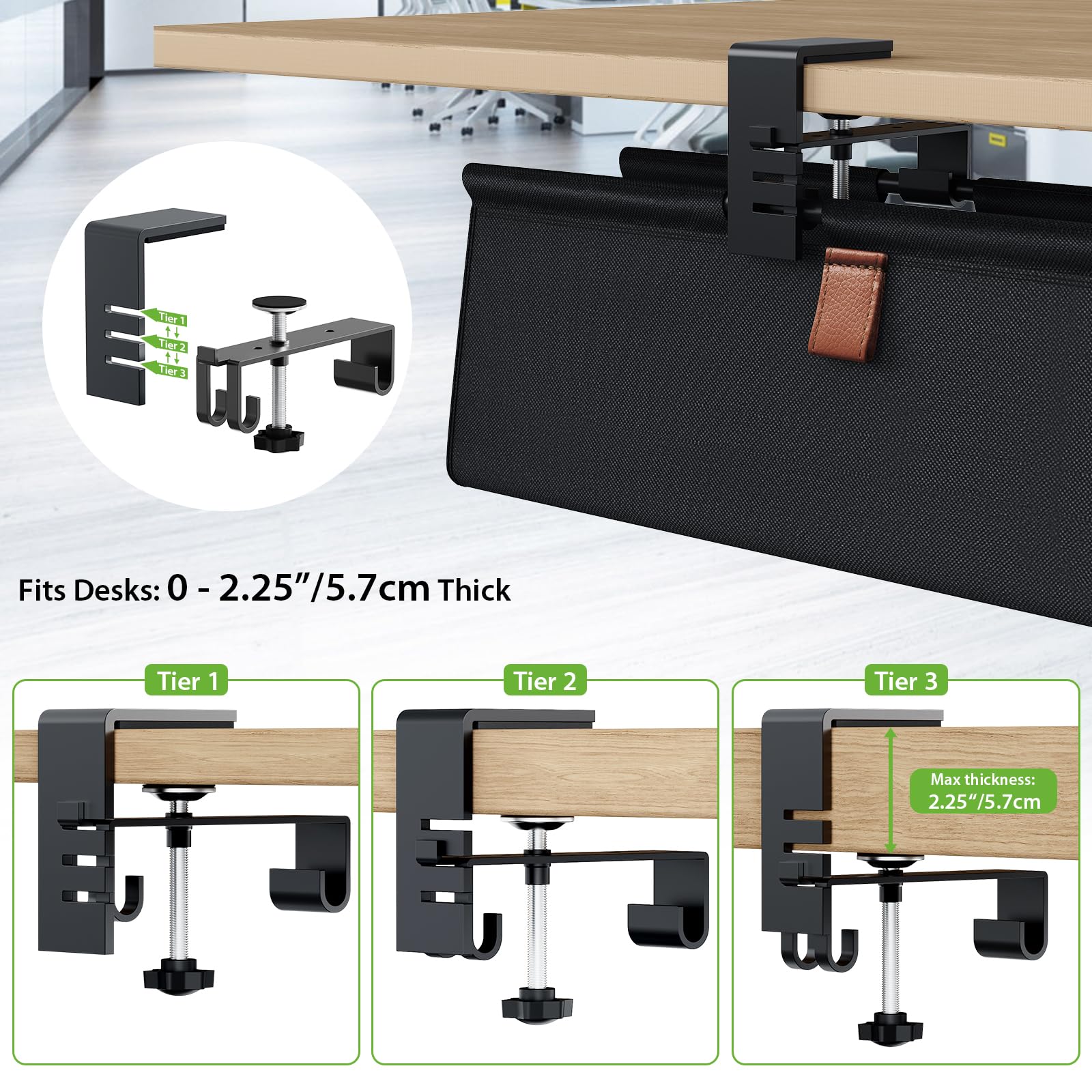 KEEGH Kabelkanal Schreibtisch Ohne Bohren, 76cm Unter dem Kabelmanagement Schreibtisch - Klemmen/Schraubmontage, Stoff-Kabelkanal für Gaming-PCs und Kabelverstecker für Büro & Zuhause, Schwarz