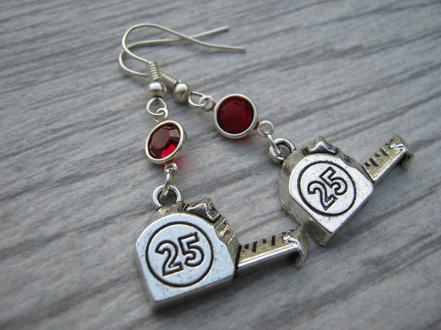 Tape Measure Birthstone Earrings, Construction Earrings, Personalized Tool Earrings, Measuring Tape Gift