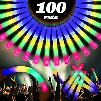 100Pcs 18.5 Inch LED Foam Glow Sticks Bulk 4 Color Flashing Light Up Sticks
