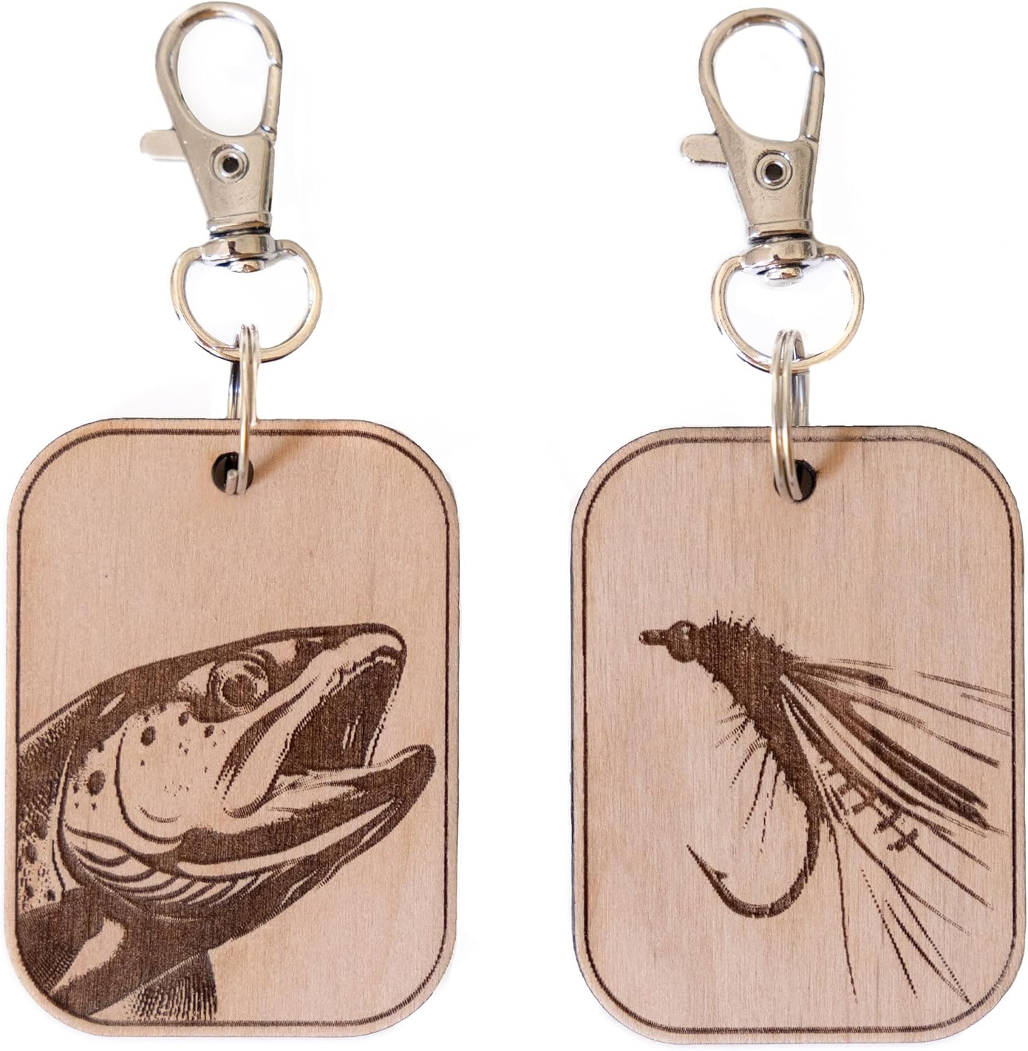 Timber Box Design Trout Fishing Keychain Set - Wood - Laser Engraved ...