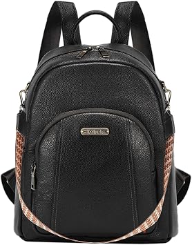 Soft Genuine Leather Backpack for Women, Fits 12.9" Laptop, Classic Black