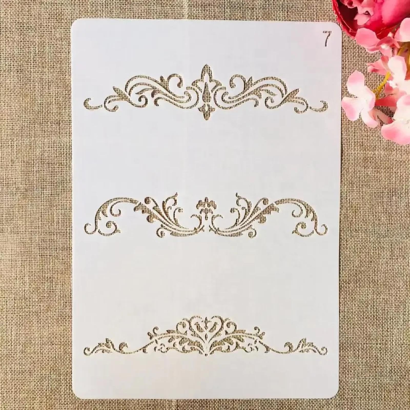 9 stencil A4, 29 x 21 cm, con simboli di fiori e foglie, per progetti artigianali, stencil per pittura su legno, parete, tessuto, roccia, lavagna