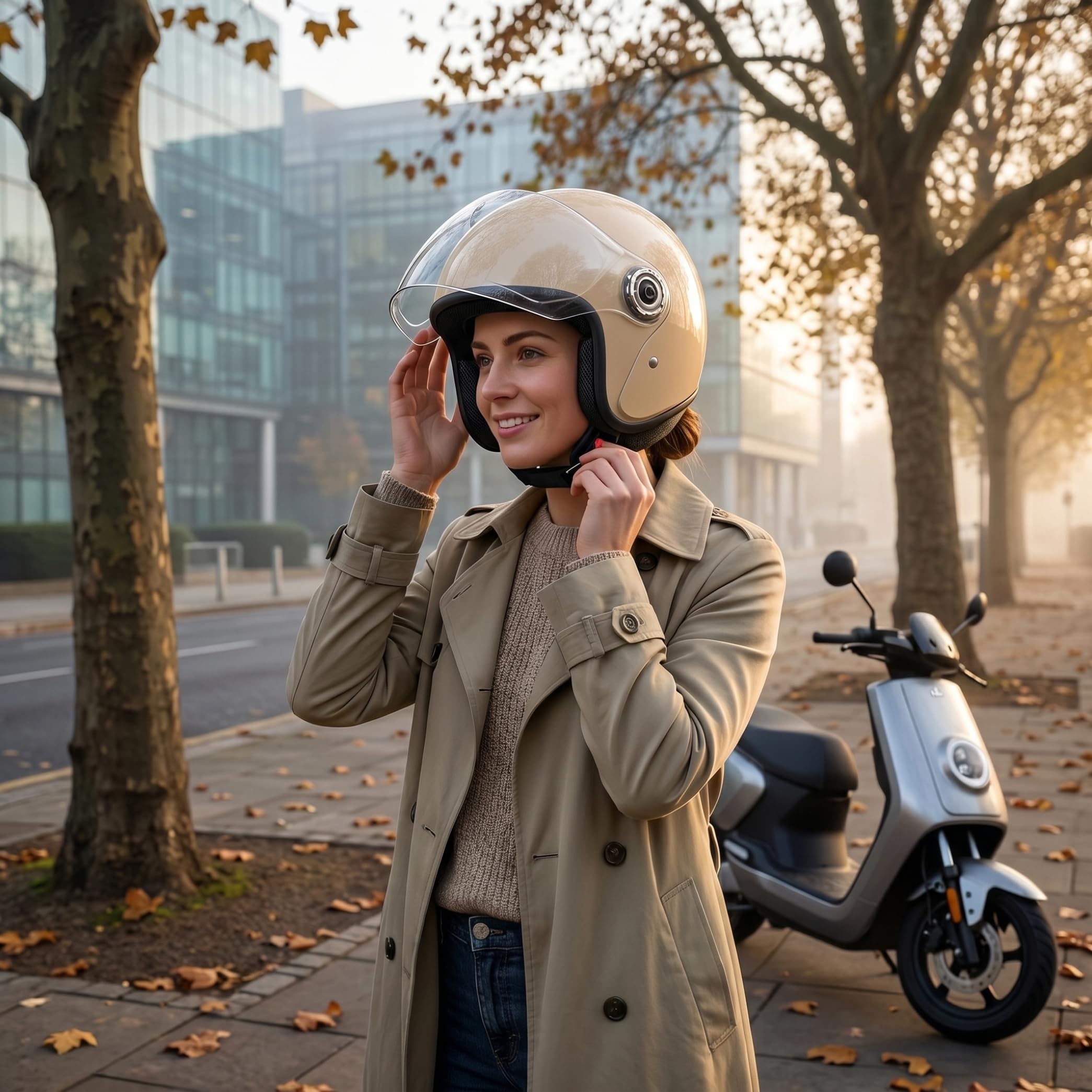 Casco Scooter para Hombre, Casco Abierto con Visera, Cascos De Protectores Multicapa para Hombres Y Mujeres, Lentes Resistentes A La Niebla, Negro.