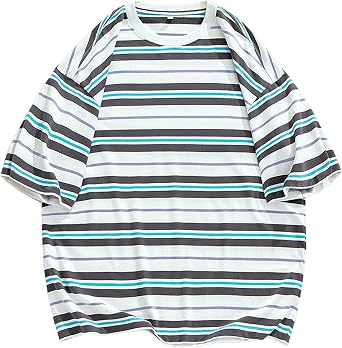 Mens Striped Short Sleeve Vintage T-Shirts Color Block Casual Streetwear Tees Crew Neck Loose Fit Summer T-Shirt