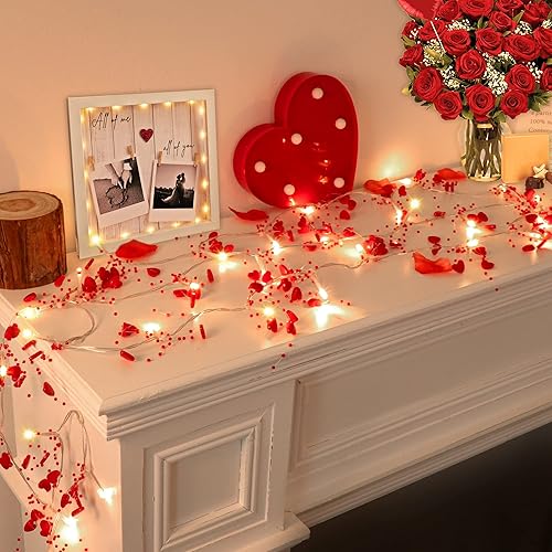 Miniatura 2 de Decoración del día de San Valentín de 10 pies 30 luces LED para el día de San Valentín cadena de luces de corazón rojo funciona con pilas guirnalda